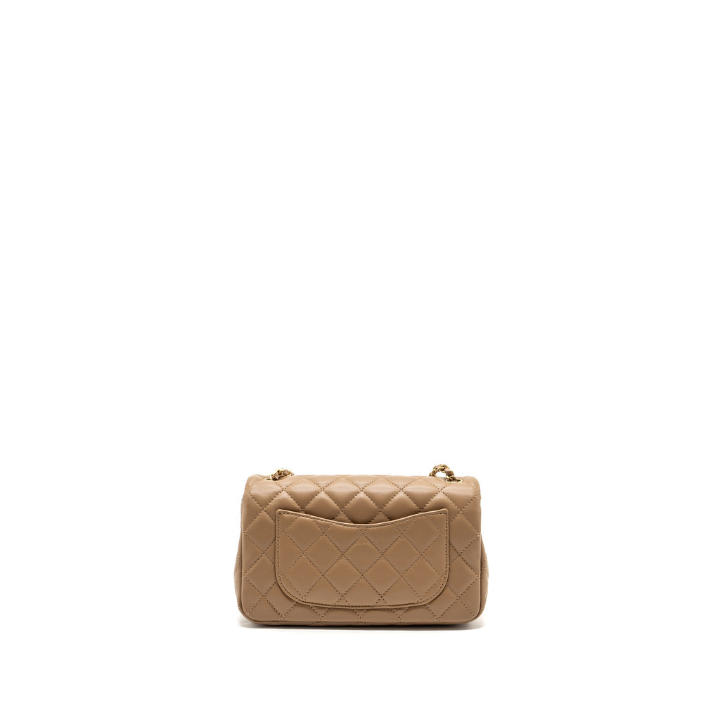 CHANEL 22B PEARL CRUSH MINI RECTANGULAR FLAP BAG LAMBSKIN DARK BEIGE GHW (MICROCHIP)