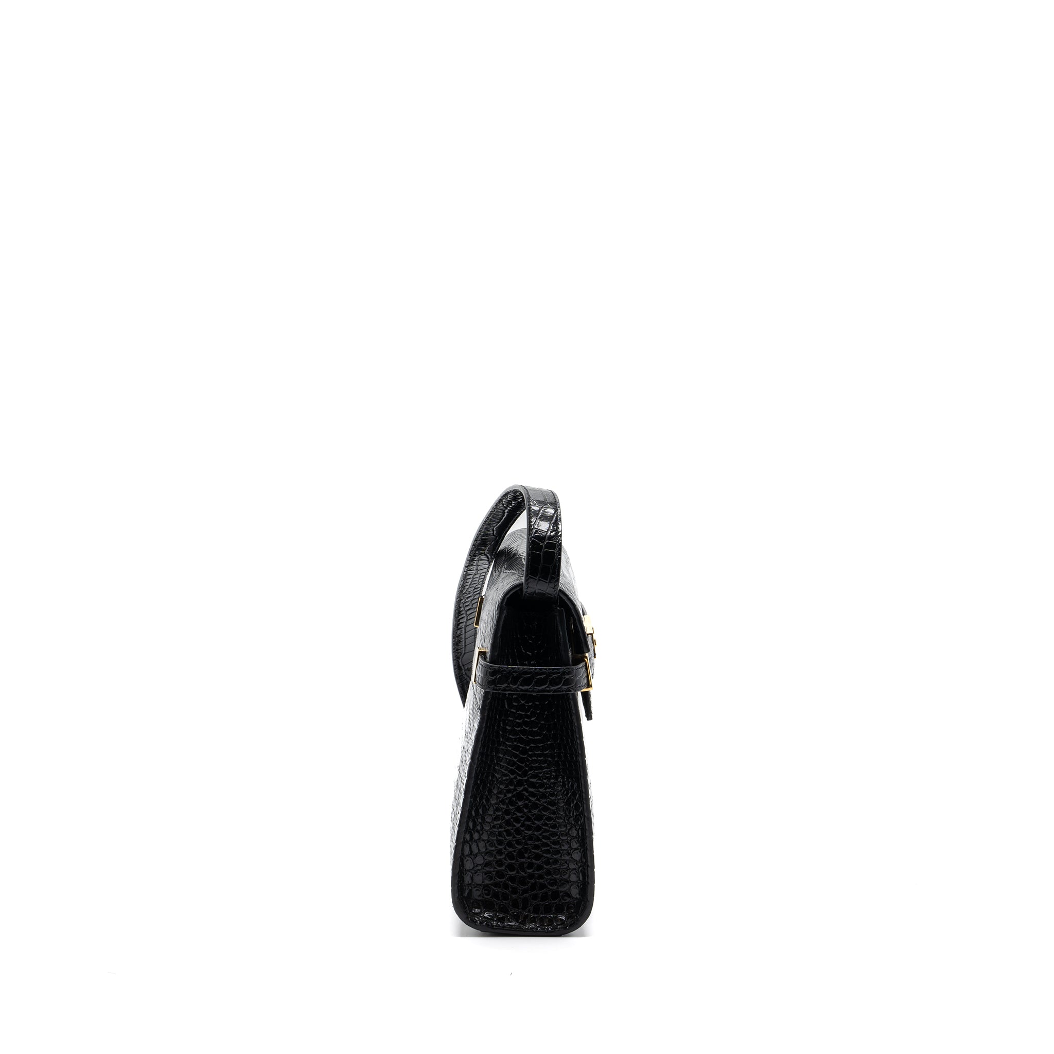 SAINT LAURENT MANHATTAN SHOULDER BAG CROC-EMBOSSED CALFSKIN BLACK GHW