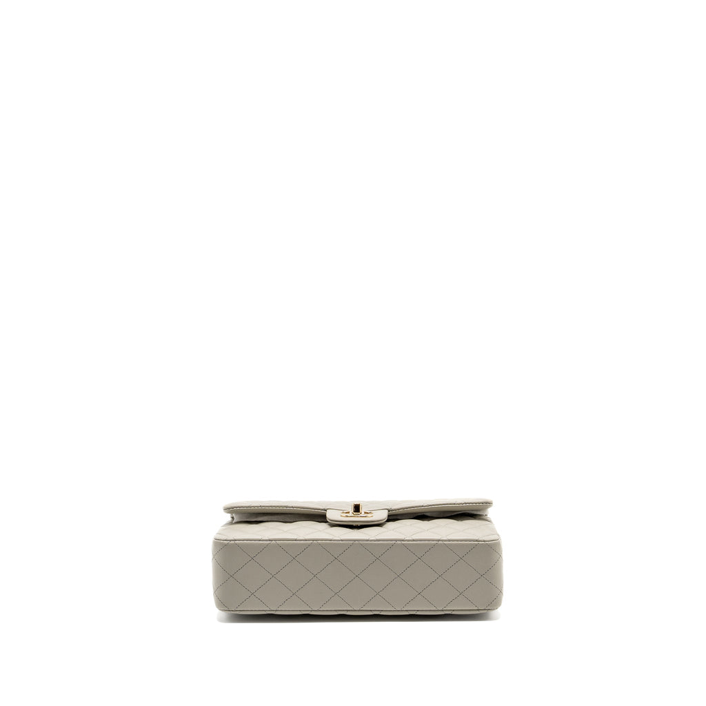 CHANEL MEDIUM CLASSIC DOUBLE FLAP BAG LAMBSKIN LIGHT GREY LGHW (MICROCHIP)