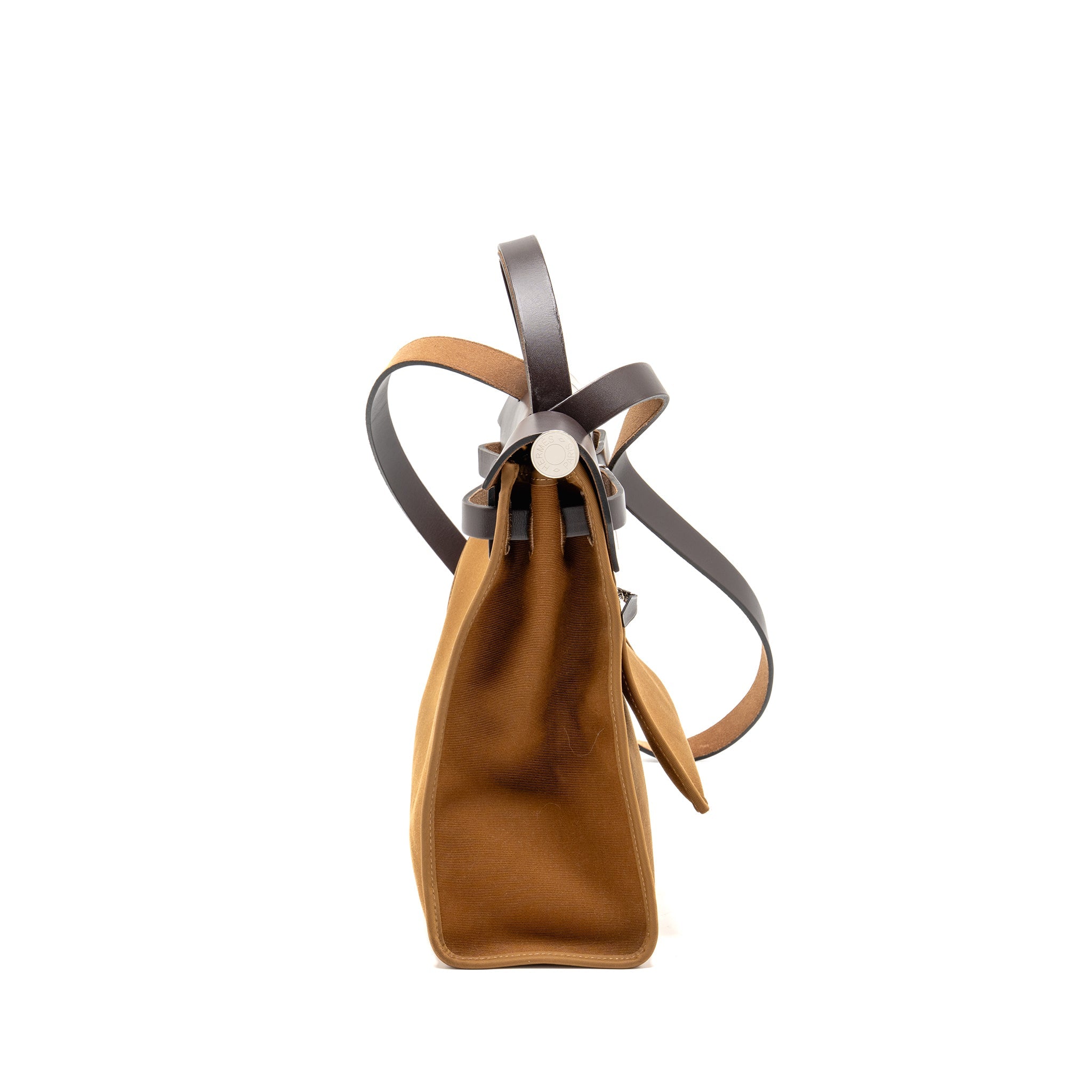 HERMES HERBAG 31 ZIP BAG CANVAS/HUNTER LEATHER ALEZAN/EBENE SHW