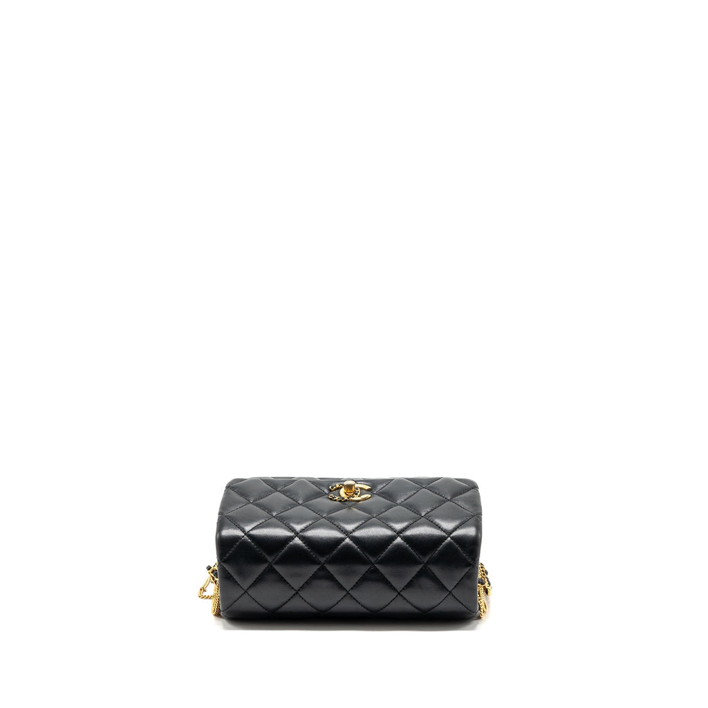 CHANEL 22A MINI SQUARE FLAP BAG LAMBSKIN BLACK GHW (MICROCHIP)