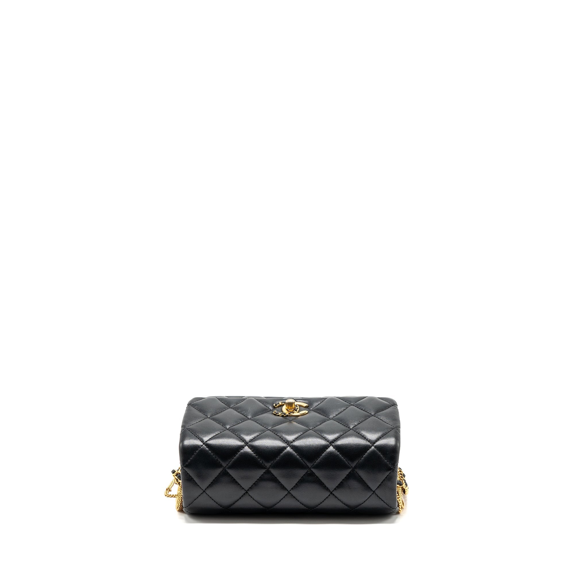 CHANEL 22A MINI SQUARE FLAP BAG LAMBSKIN BLACK GHW (MICROCHIP)
