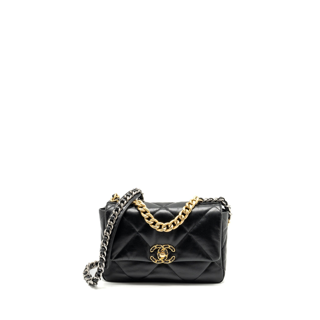 CHANEL SMALL 19 BAG GOATSKIN BLACK MULTICOLOUR HARDWARE
