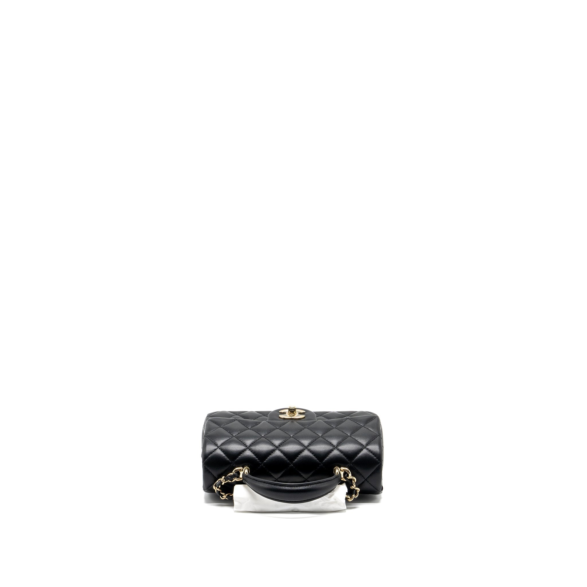 CHANEL TOP HANDLE MINI RECTANGULAR FLAP BAG LAMBSKIN BLACK LGHW (MICROCHIP )