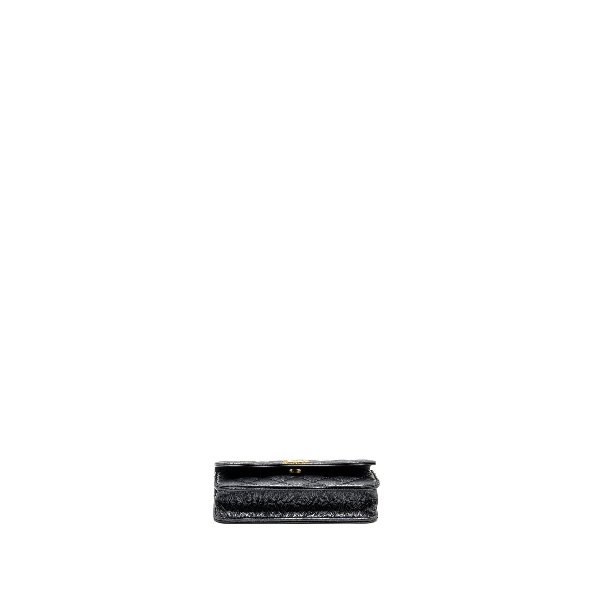 CHANEL 23B MINI FLAP WALLET WITH ADJUSTABLE CHAIN CAVIAR IRIDESCENT BLACK GHW (MICROCHIP)