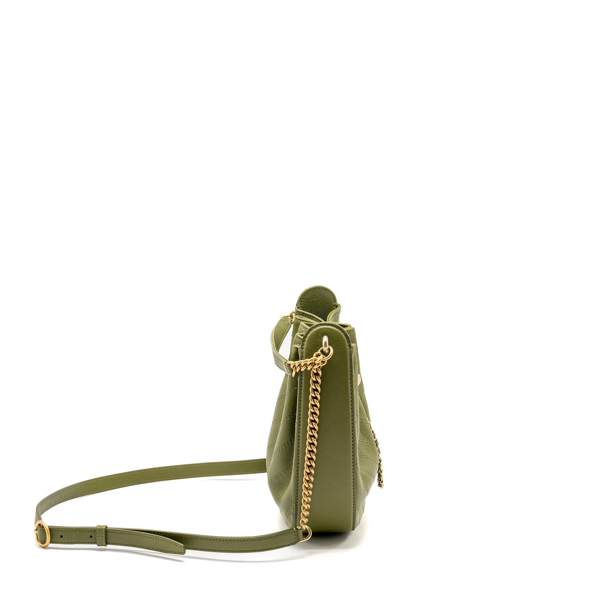 CHANEL DRAWSTRING BUCKET BAG GRAINED CALFSKIN OLIVE GREEN GHW