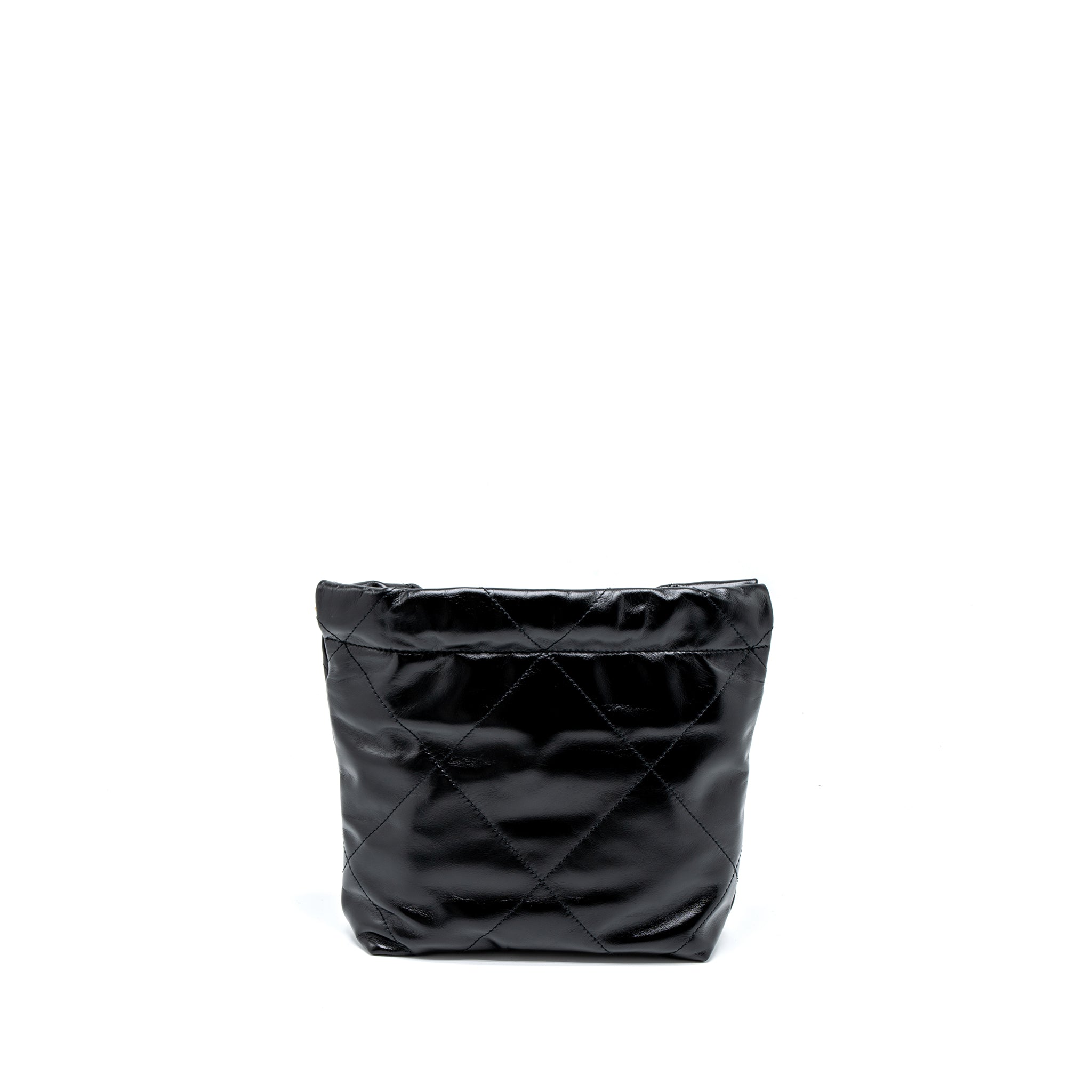 CHANEL 23S MINI 22 BAG SHINY CALFSKIN BLACK BRUSHED GHW (MICROCHIP)