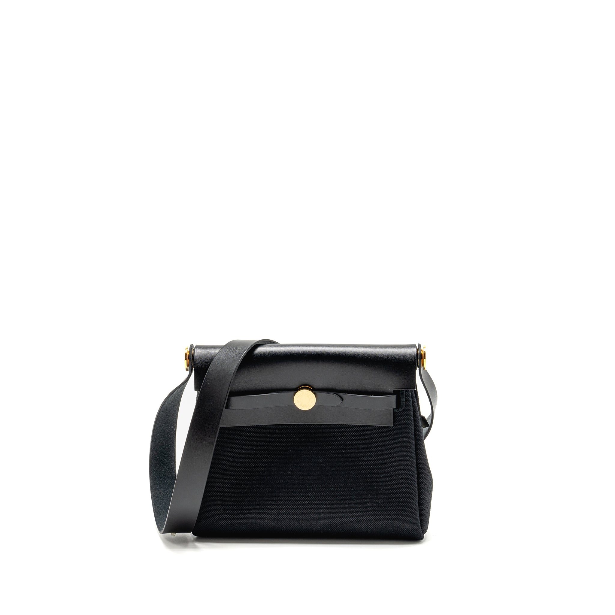 HERMES HERBAG MINI CANVAS / HUNTER LEATHER BLACK GHW