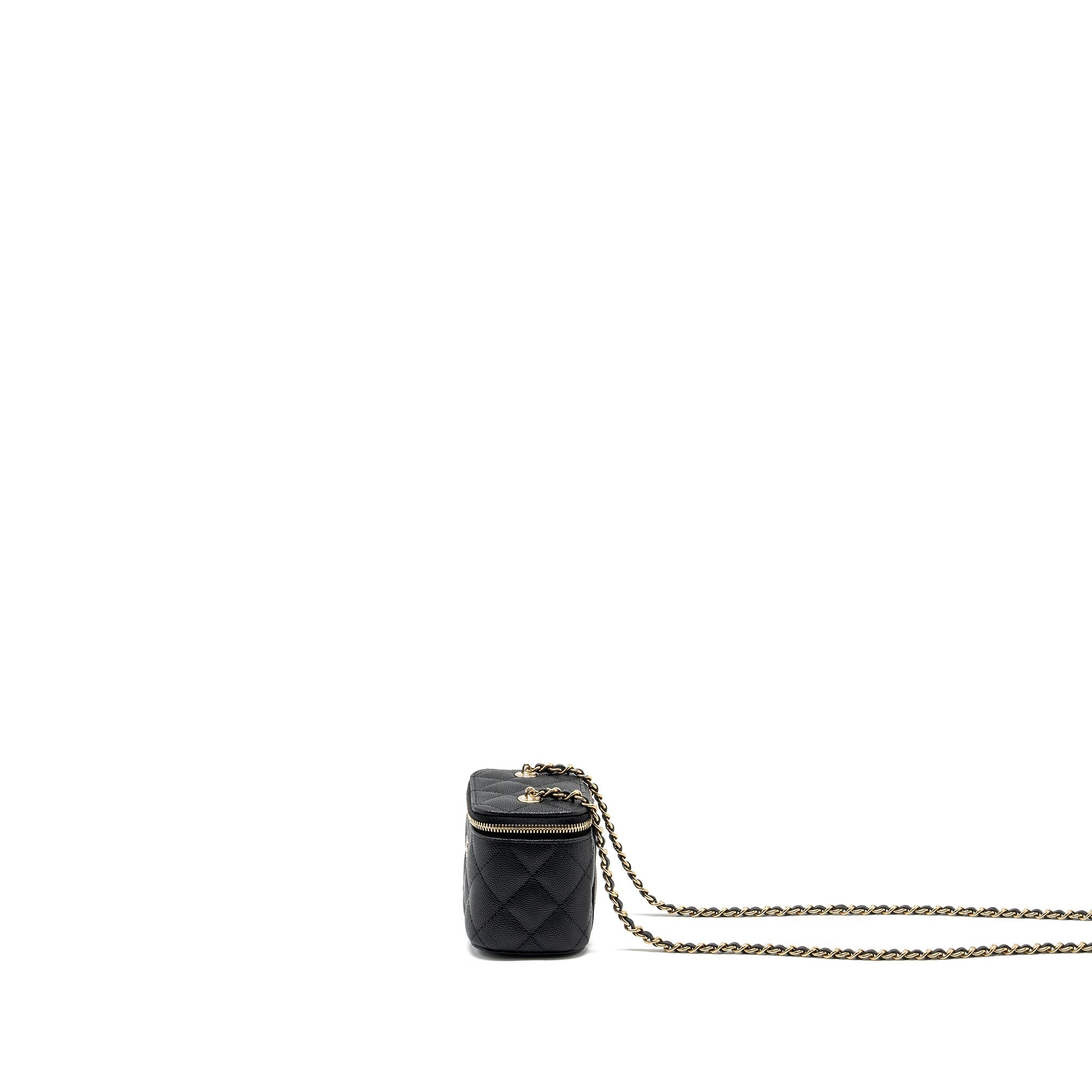 CHANEL 23C MINI VANITY CASE WITH CHAIN CAVIAR BLACK LGHW (MICROCHIP)