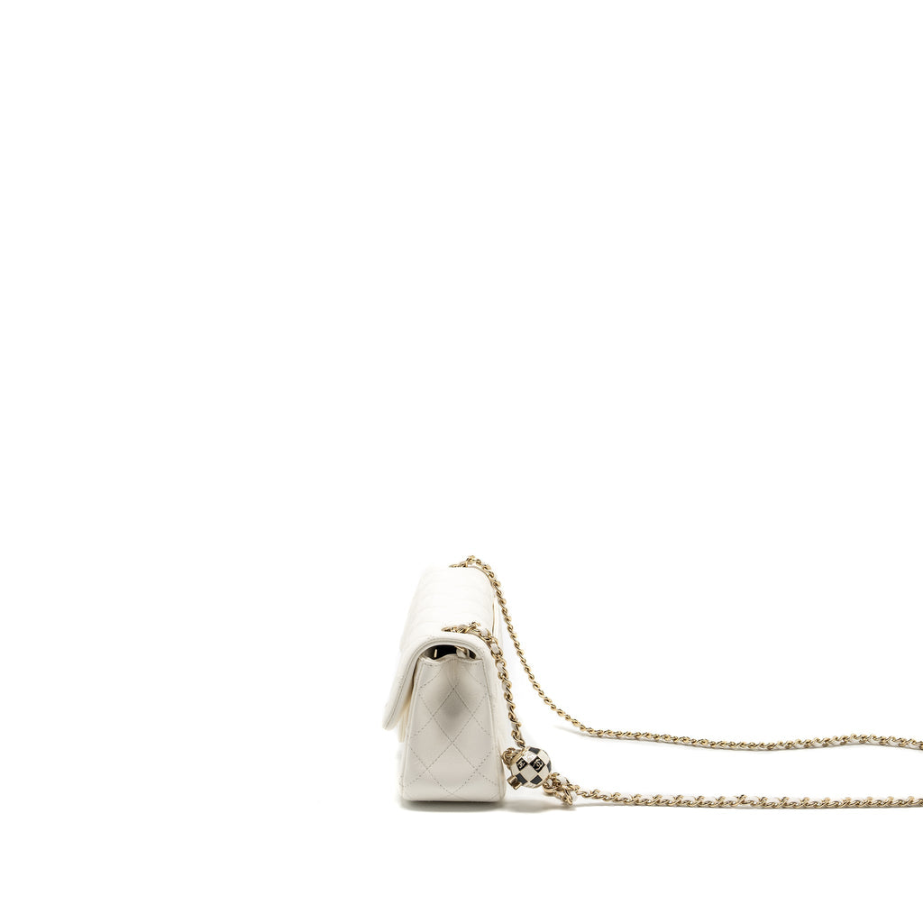 CHANEL 23C PEARL CRUSH MINI RECTANGULAR FLAP BAG LAMBSKIN WHITE LGHW (MICROCHIP)