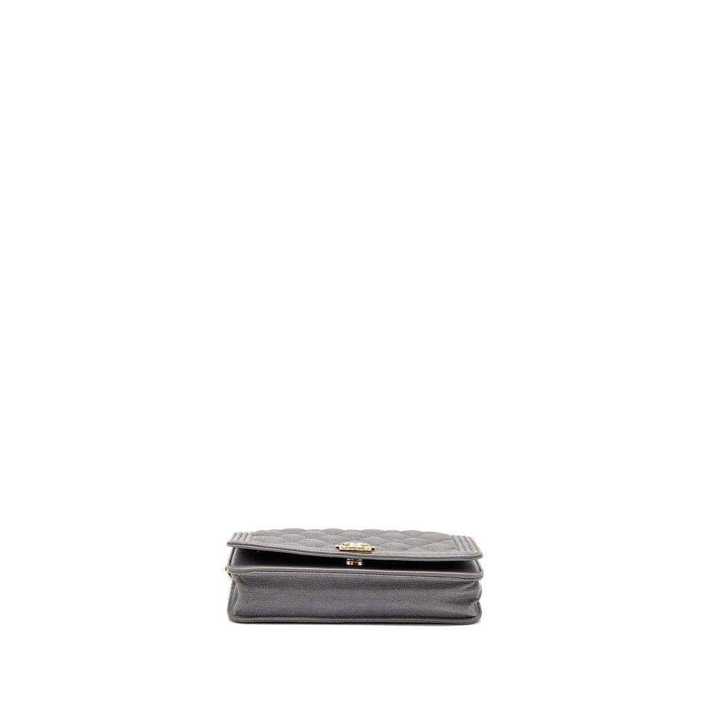 CHANEL BOY WALLET ON CHAIN CAVIAR GREY LGHW
