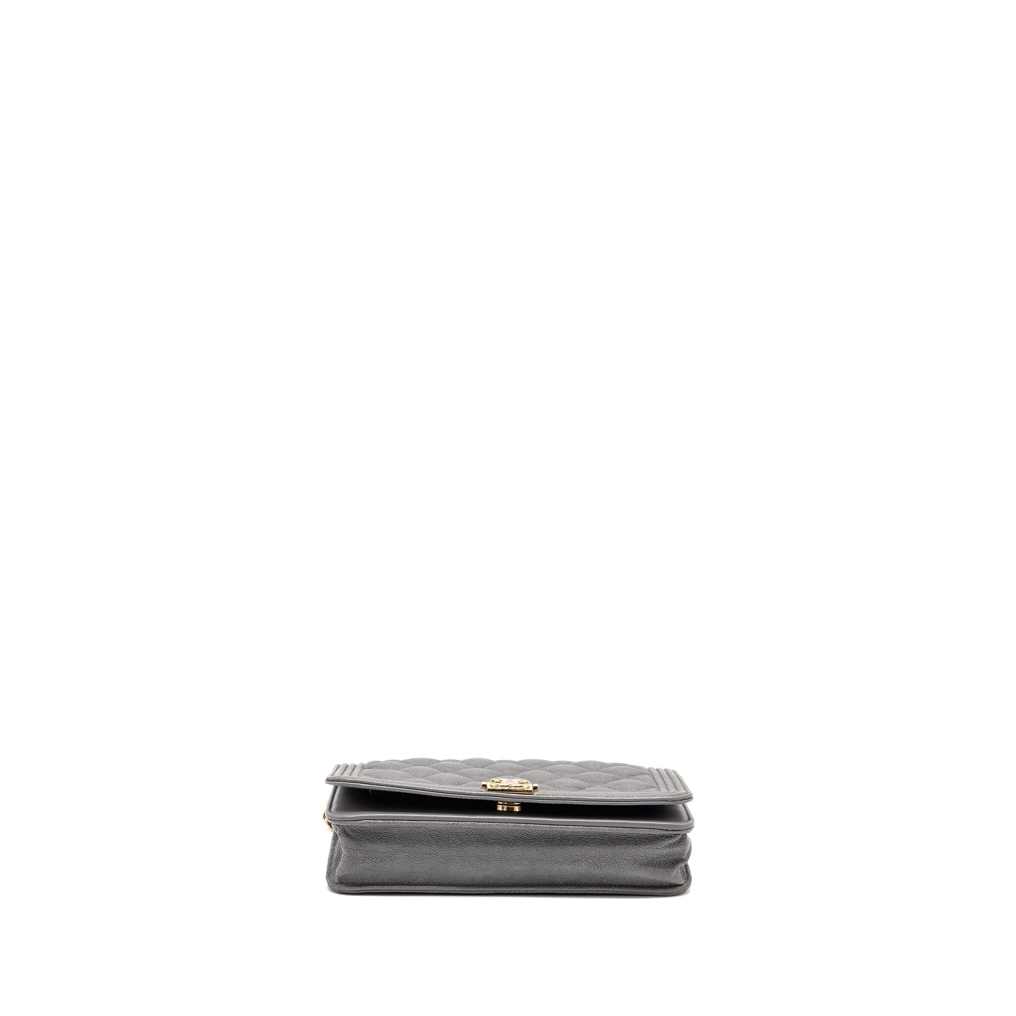 CHANEL BOY WALLET ON CHAIN CAVIAR GREY LGHW