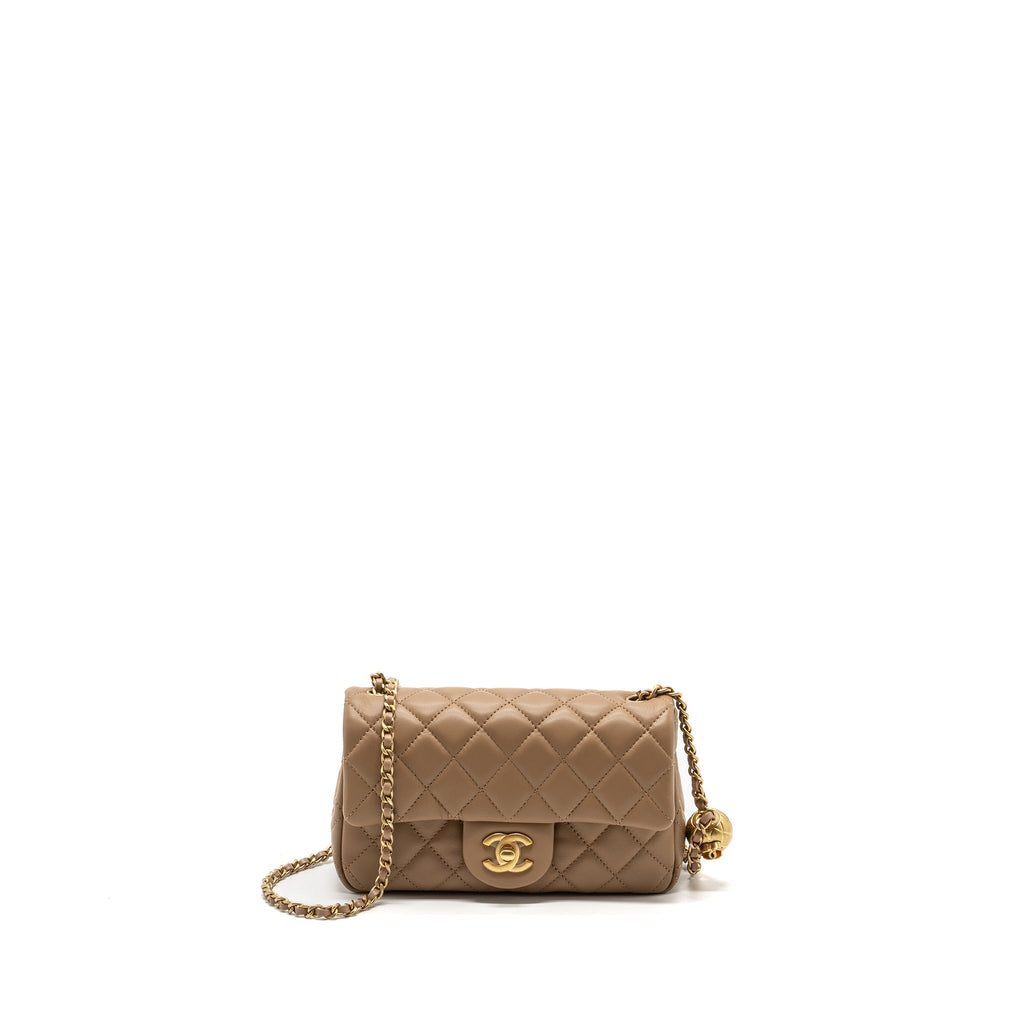 CHANEL 22B PEARL CRUSH MINI RECTANGULAR FLAP BAG LAMBSKIN DARK BEIGE GHW (MICROCHIP)