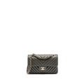 CHANEL SMALL CLASSIC DOUBLE FLAP BAG CHEVRON CAVIAR DARK GREY LGHW
