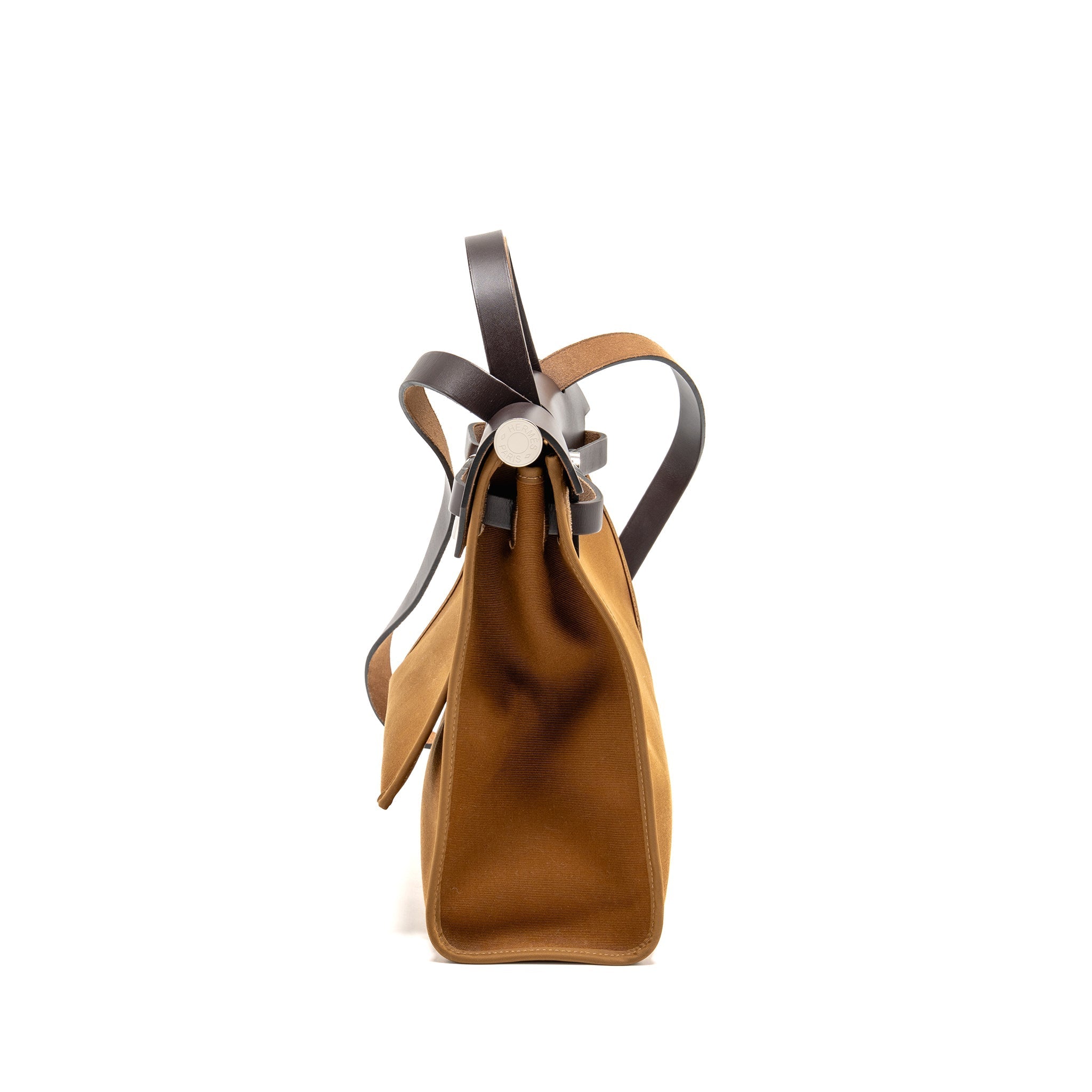 HERMES HERBAG 31 ZIP BAG CANVAS/HUNTER LEATHER ALEZAN/EBENE SHW
