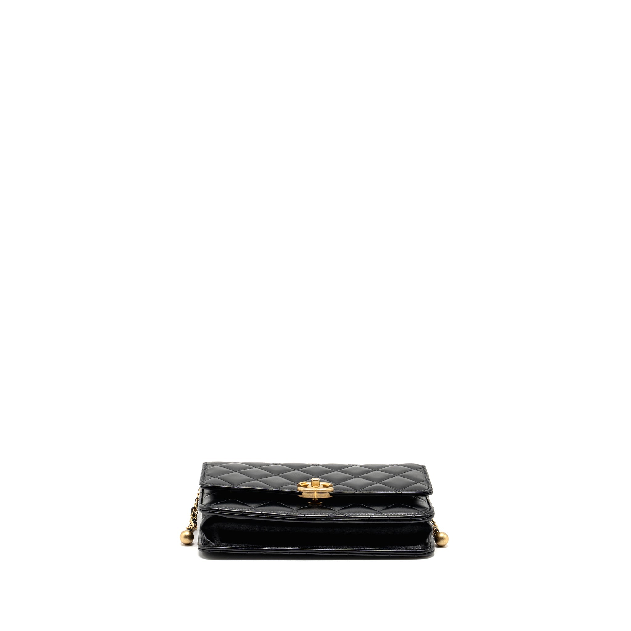 CHANEL 24C GOLD CRUSH WALLET ON CHAIN CALFSKIN BLACK GHW(MICROCHIP)