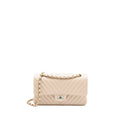 CHANEL MEDIUM CLASSIC DOUBLE FLAP BAG CHEVRON CAVIAR LIGHT BEIGE LGHW