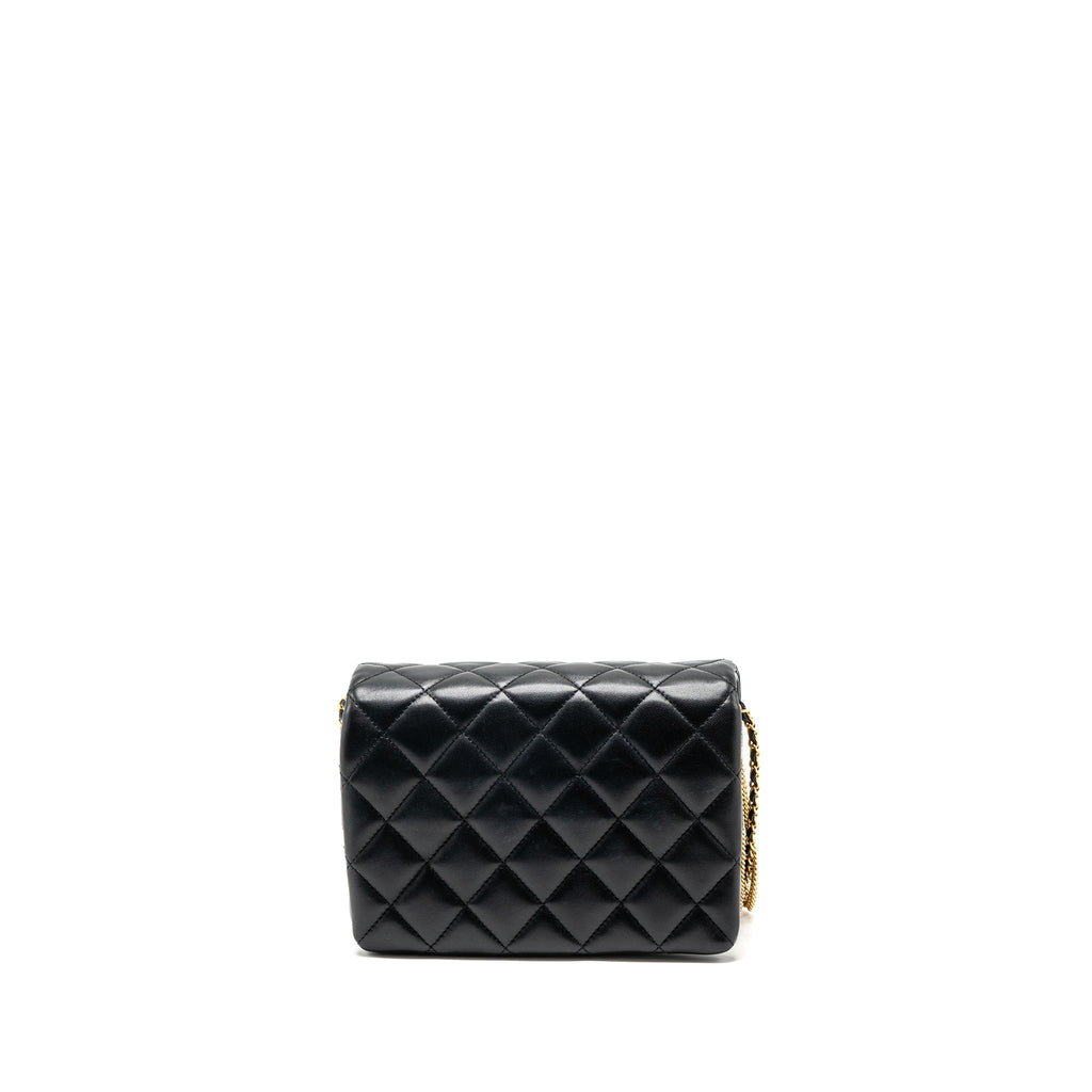 CHANEL 22A MINI SQUARE FLAP BAG LAMBSKIN BLACK GHW (MICROCHIP)