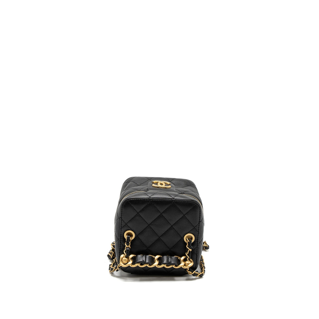 CHANEL TOP HANDLE VANITY CROSSBODY BAG CALFSKIN BLACK BRUSHED GHW (MICROCHIP)