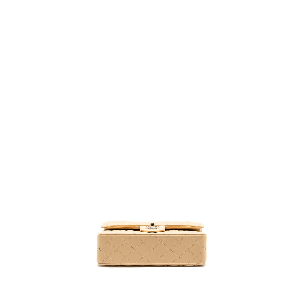 CHANEL SMALL CLASSIC DOUBLE FLAP BAG LAMBSKIN BEIGE SHW (MICROCHIP)