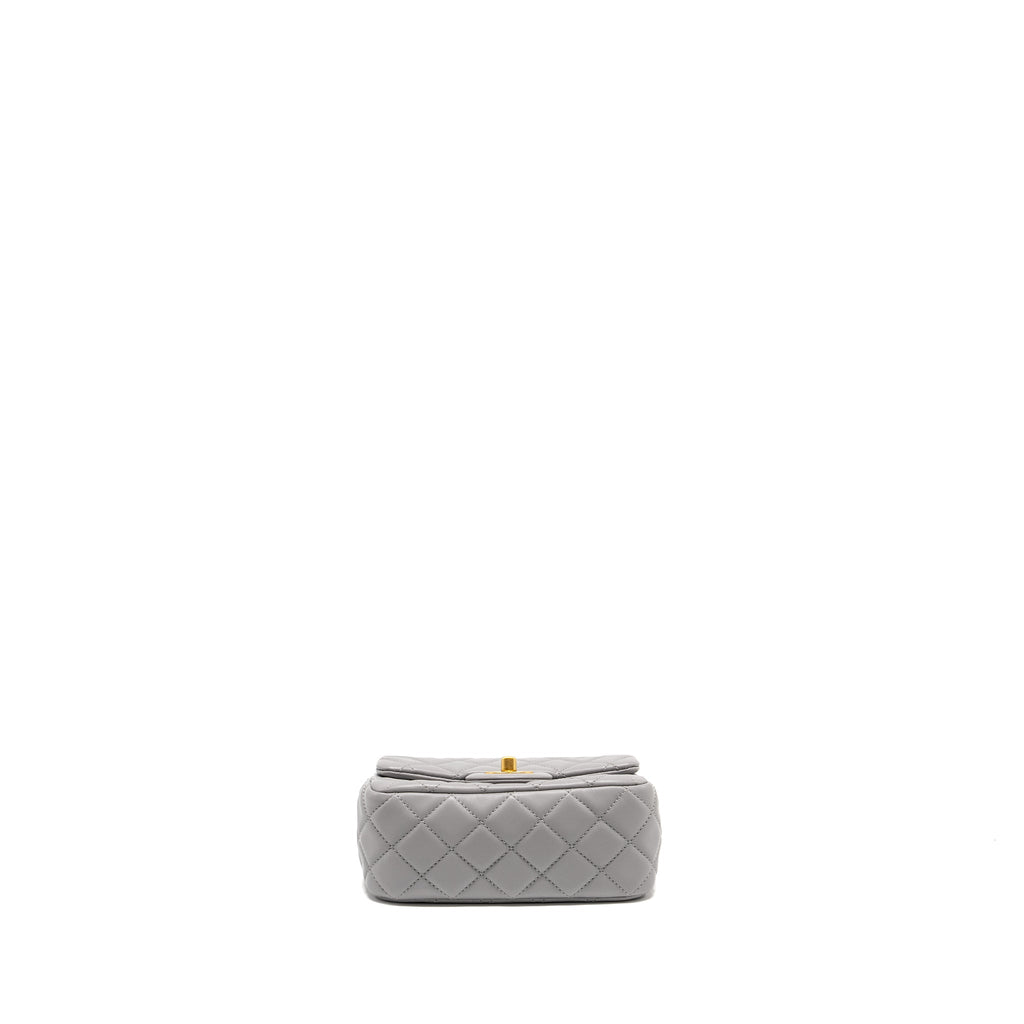 CHANEL PEARL CRUSH MINI SQUARE FLAP BAG LAMBSKIN LIGHT GREY GHW (MICROCHIP)