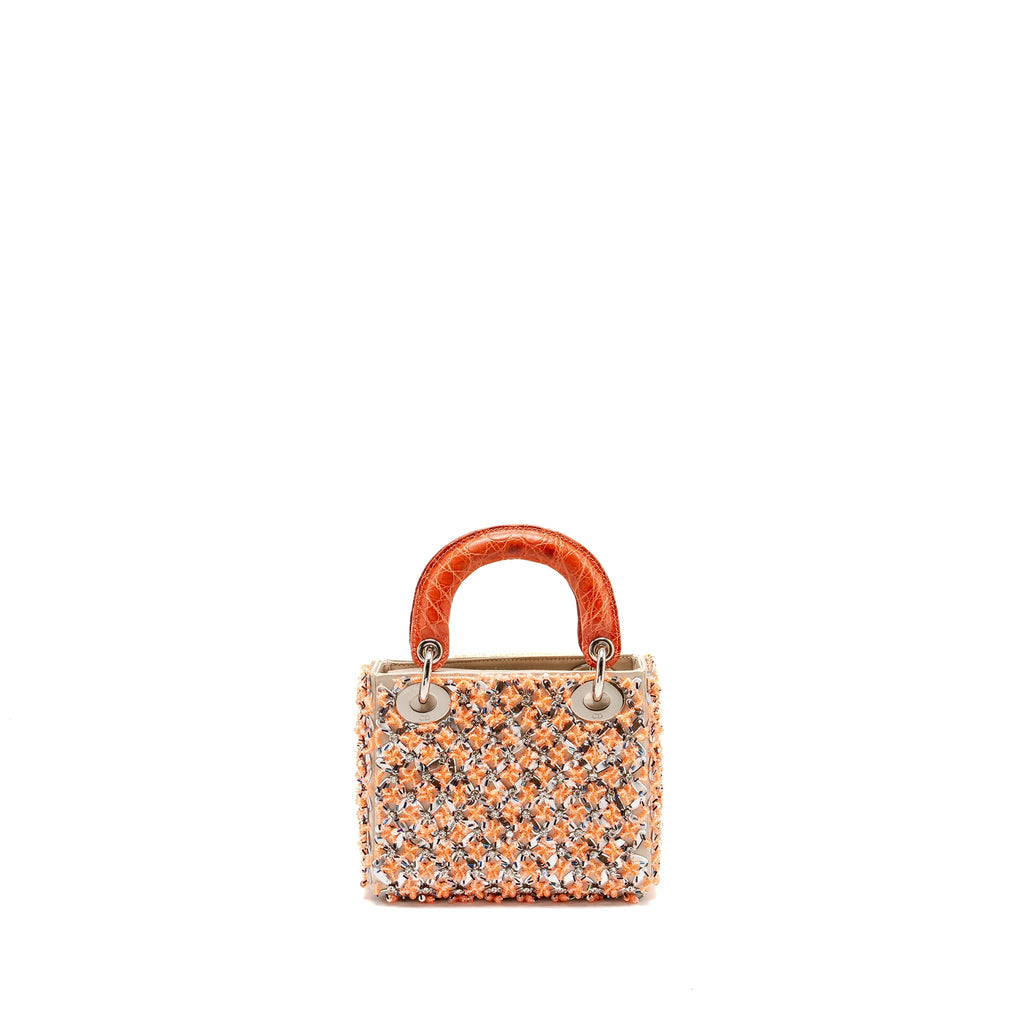 DIOR MINI LADY DIOR LIMITED EDITION VELVET / ALLIGATOR / SEQUIN LIGHT PINK SHW