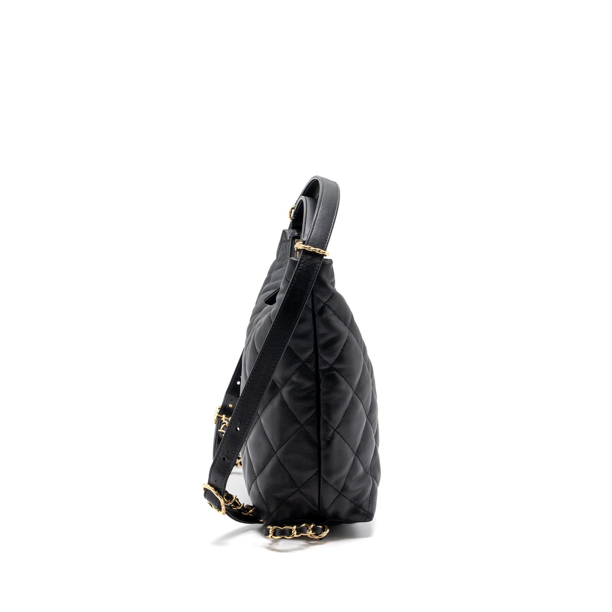 CHANEL 22B HOBO BAG LAMBSKIN BLACK GHW (MICROCHIP)