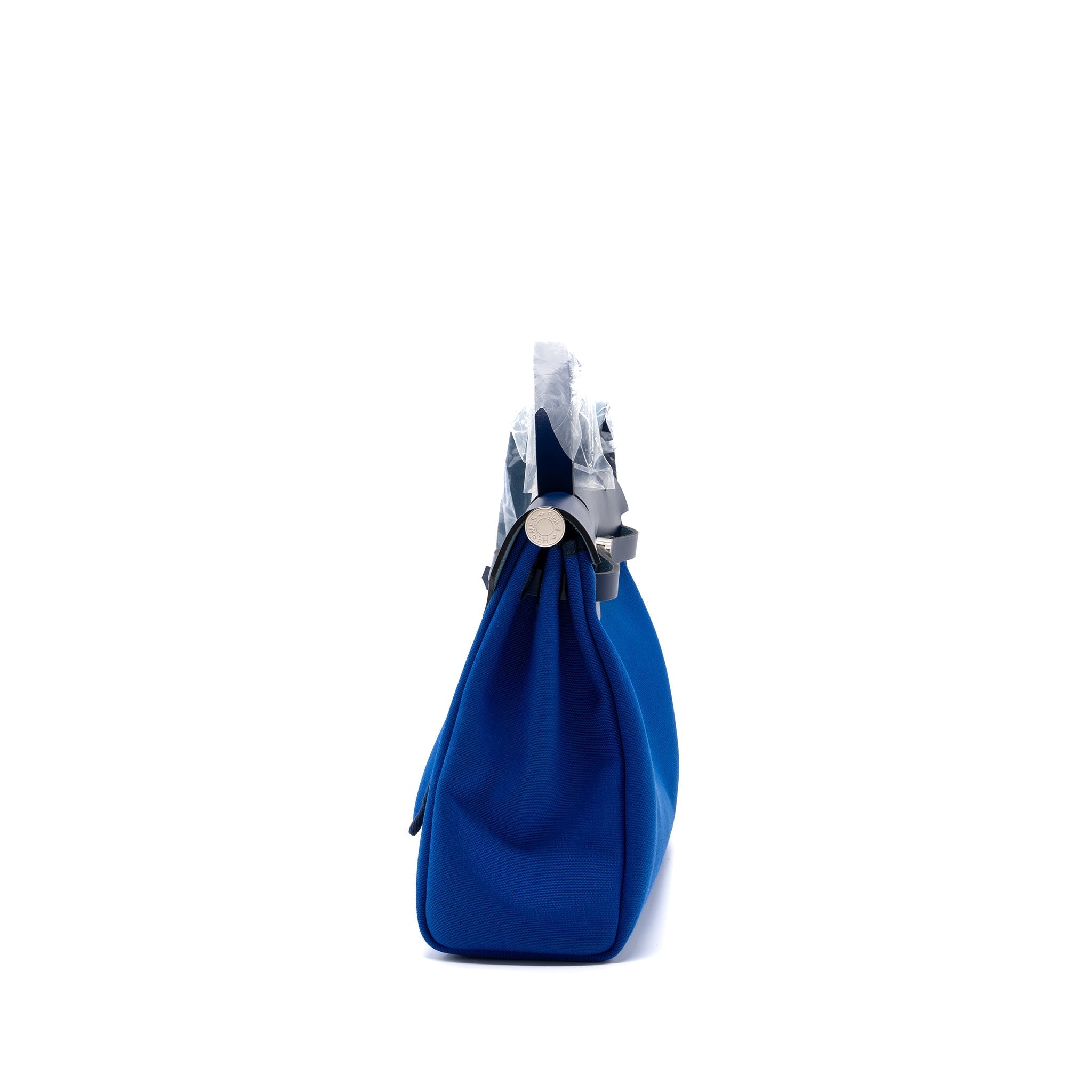 HERMES HERBAG 31 ZIP BAG CANVAS/ HUNTER LEATHER BLUE BILLARD / BLUE SAPHIR SHW