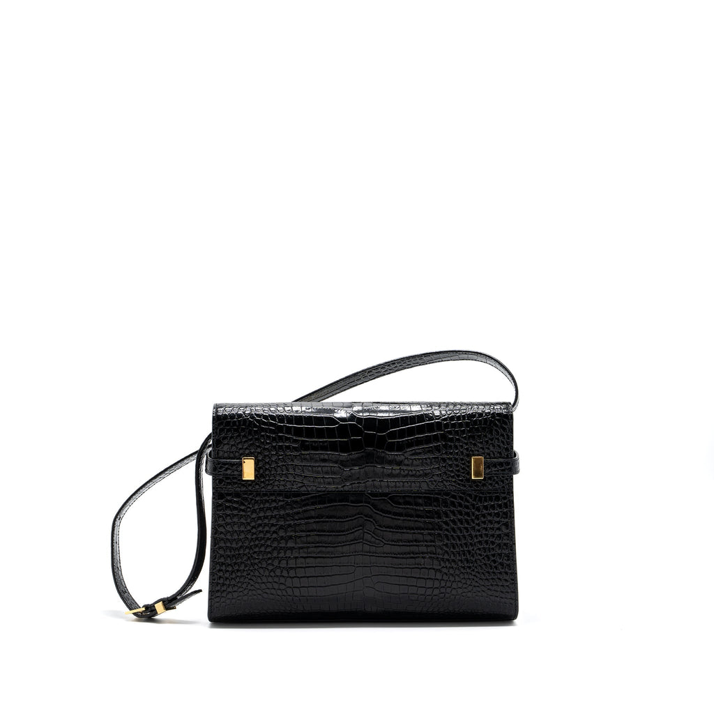 SAINT LAURENT MANHATTAN SHOULDER BAG CROC-EMBOSSED CALFSKIN BLACK GHW
