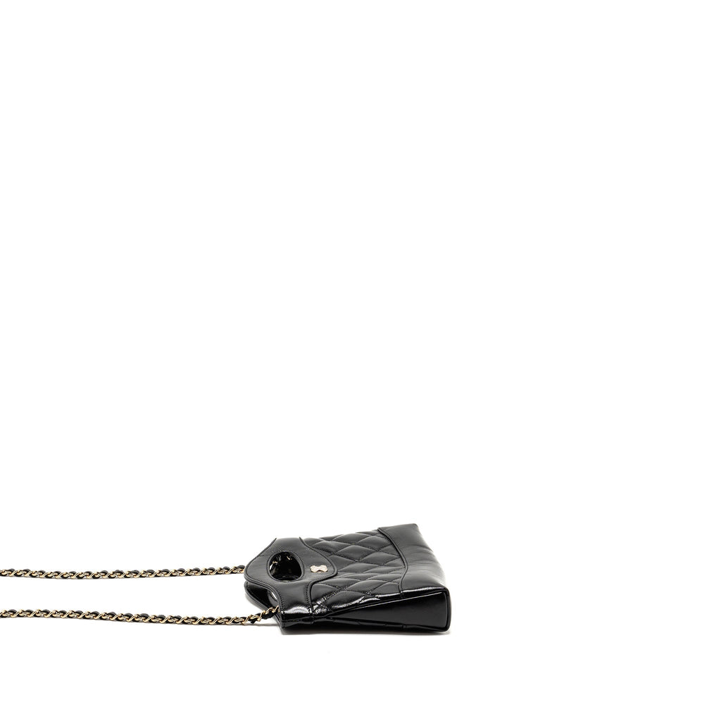 CHANEL MINI 31 CLUTCH WITH CHAIN SHINY CALFSKIN BLACK LGHW (MICROCHIP)