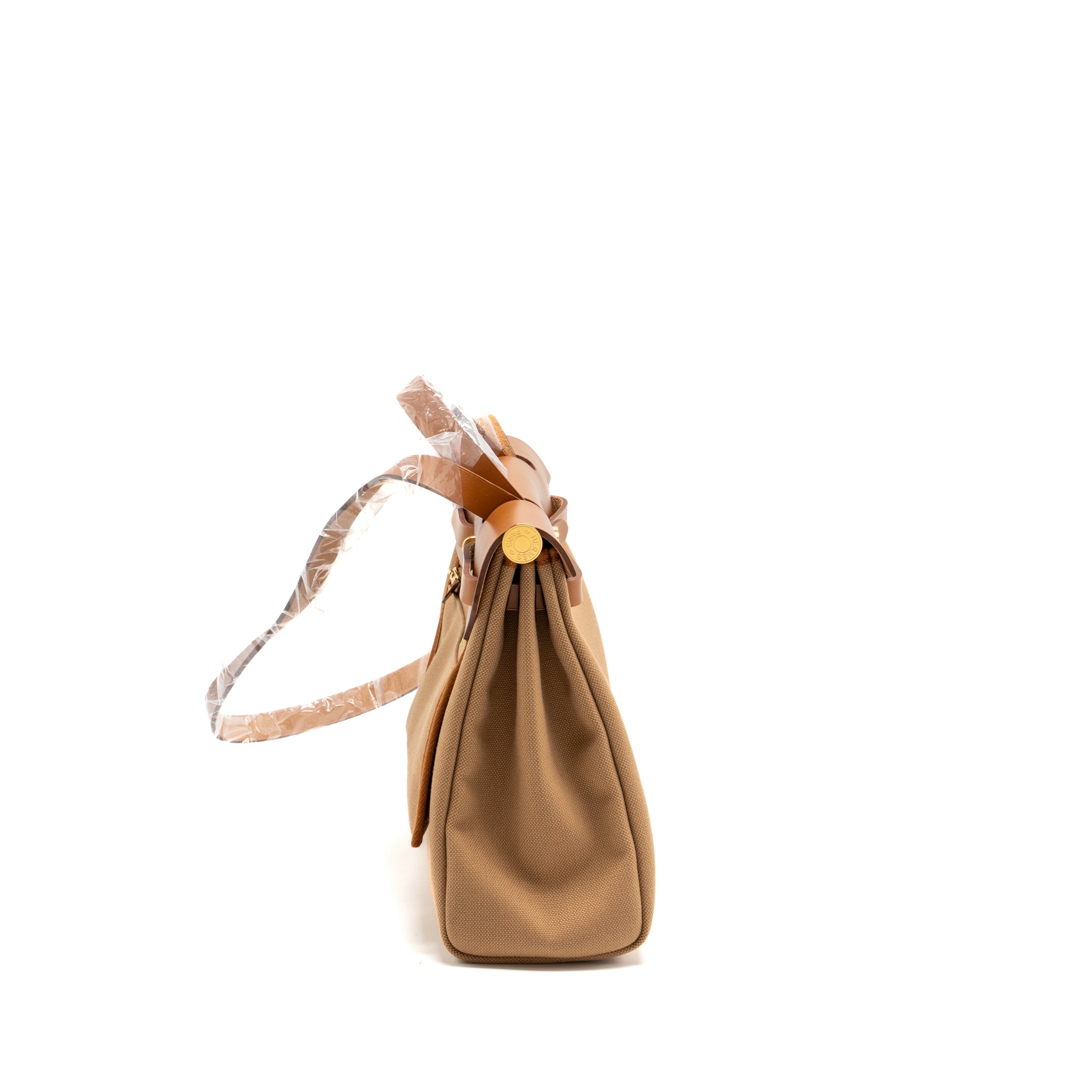 HERMES HERBAG 31 ZIP BAG CANVAS/VACHE HUNTER CHAI / FAUVE GHW