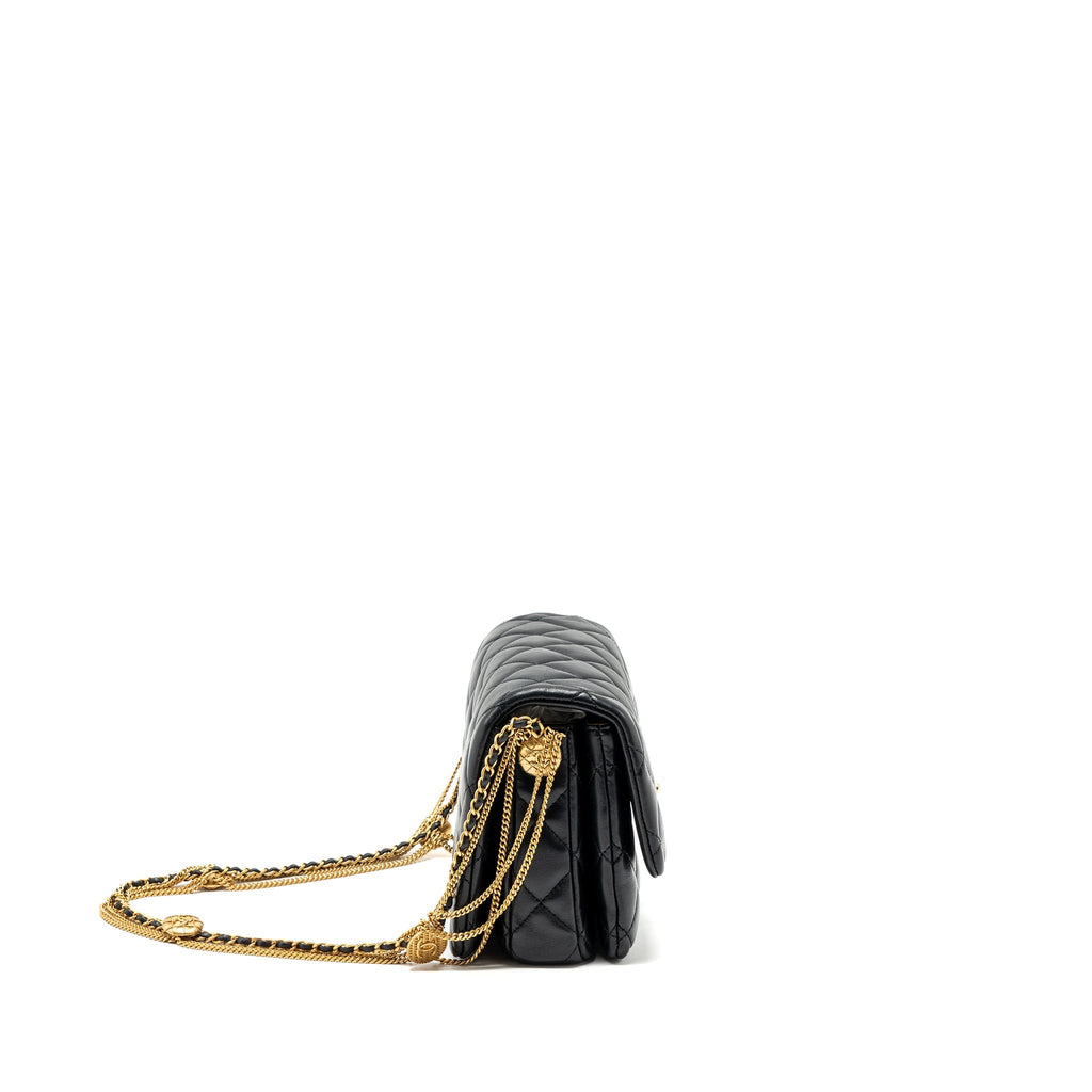 CHANEL 22A MINI SQUARE FLAP BAG LAMBSKIN BLACK GHW (MICROCHIP)