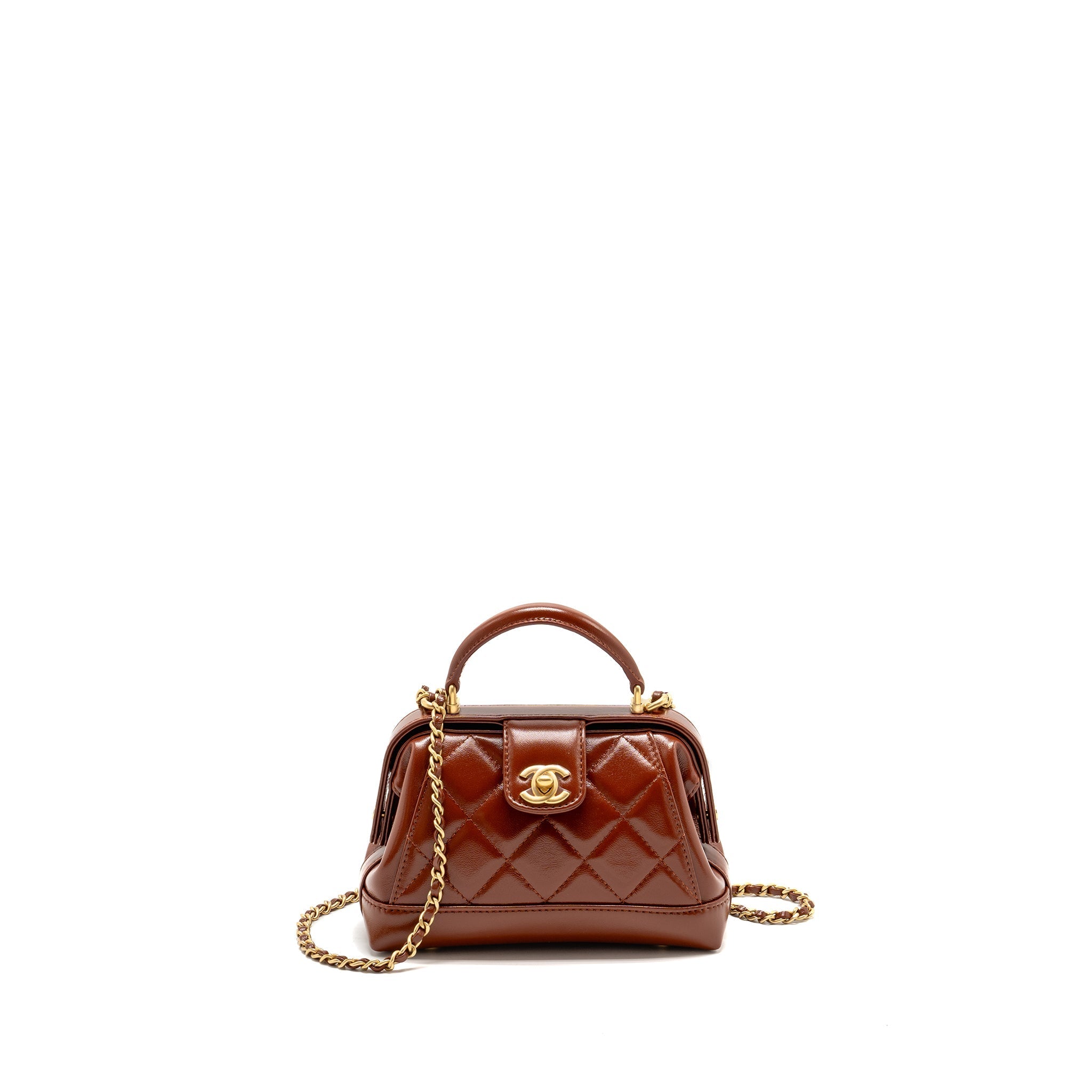 CHANEL 24A SMALL TOP HANDLE DOCTOR BAG QUILTED SHINY LAMBSKIN CARAMEL GHW (MICROCHIP)