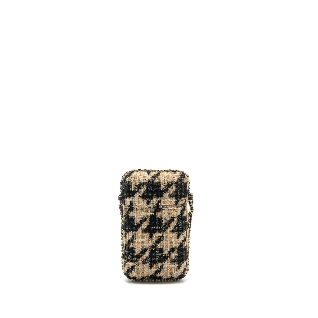 CHANEL VERTICAL PHONE CASE TWEED BEIGE / BLACK LGHW