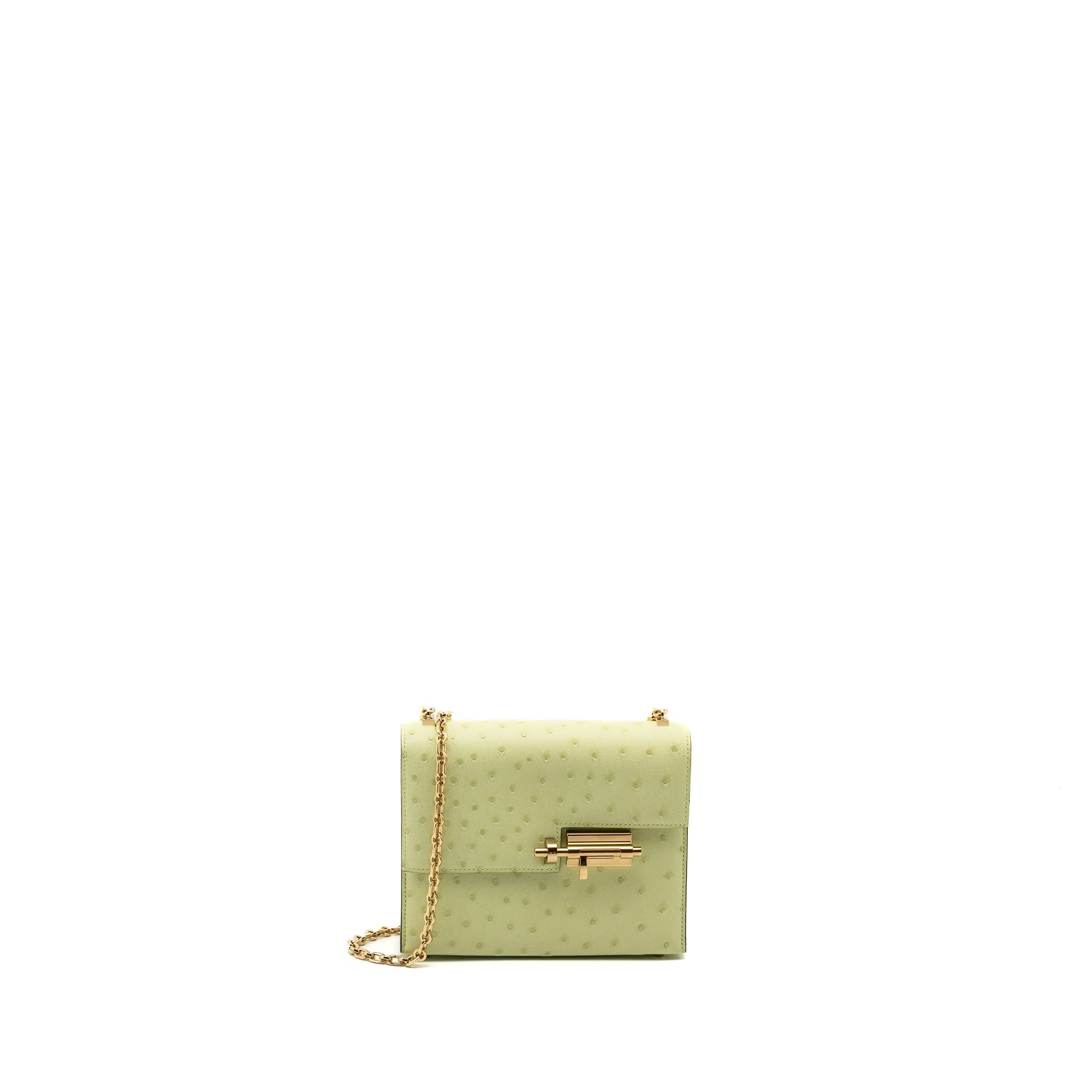 HERMES MINI VERROU OSTRICH R9 JAUNE BOURGEON GHW