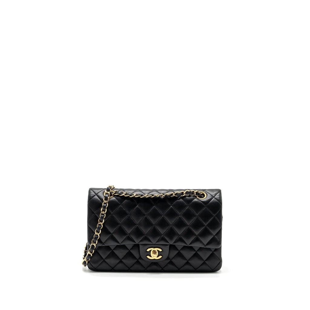 CHANEL MEDIUM CLASSIC DOUBLE FLAP BAG LAMBSKIN BLACK GHW