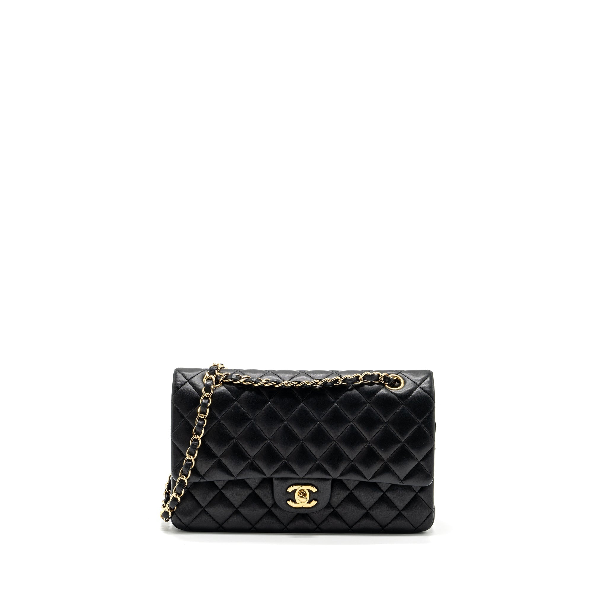 CHANEL MEDIUM CLASSIC DOUBLE FLAP BAG LAMBSKIN BLACK GHW