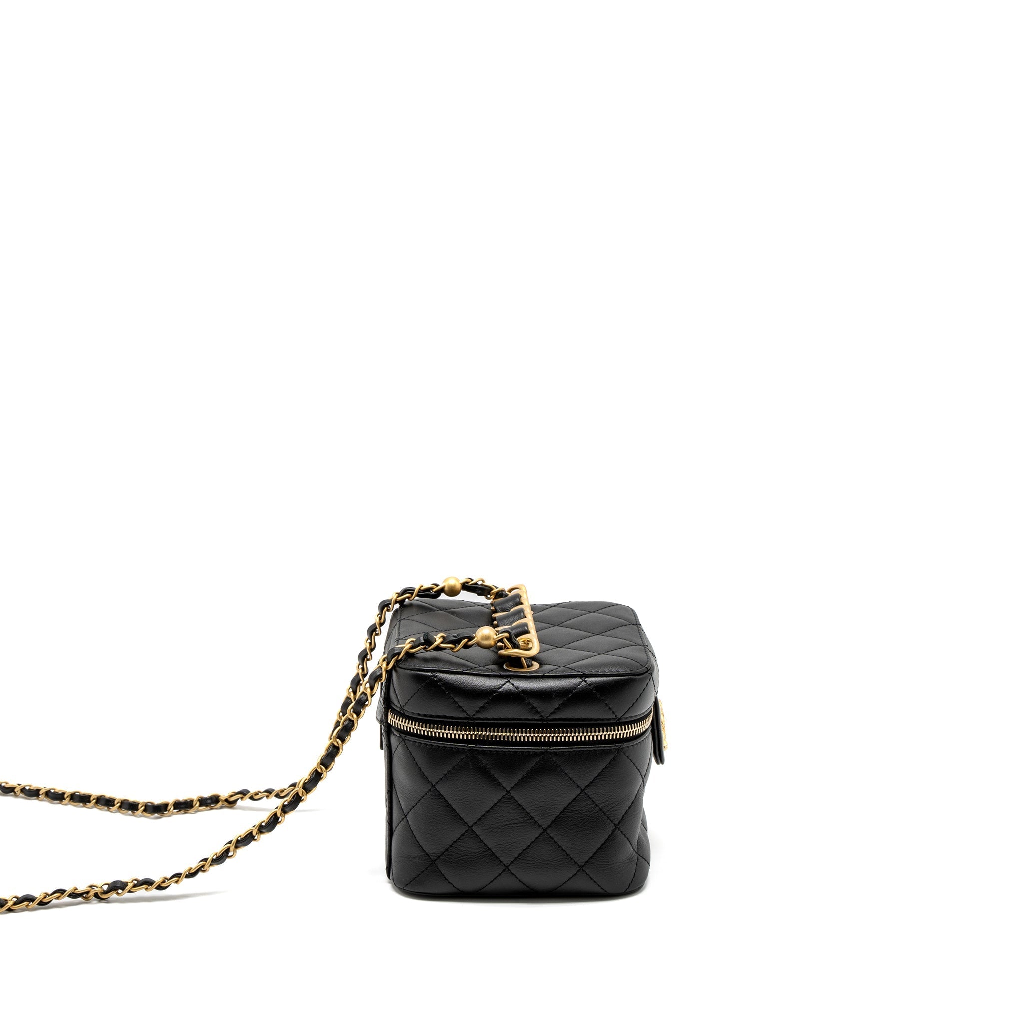 CHANEL TOP HANDLE VANITY CROSSBODY BAG CALFSKIN BLACK BRUSHED GHW (MICROCHIP)