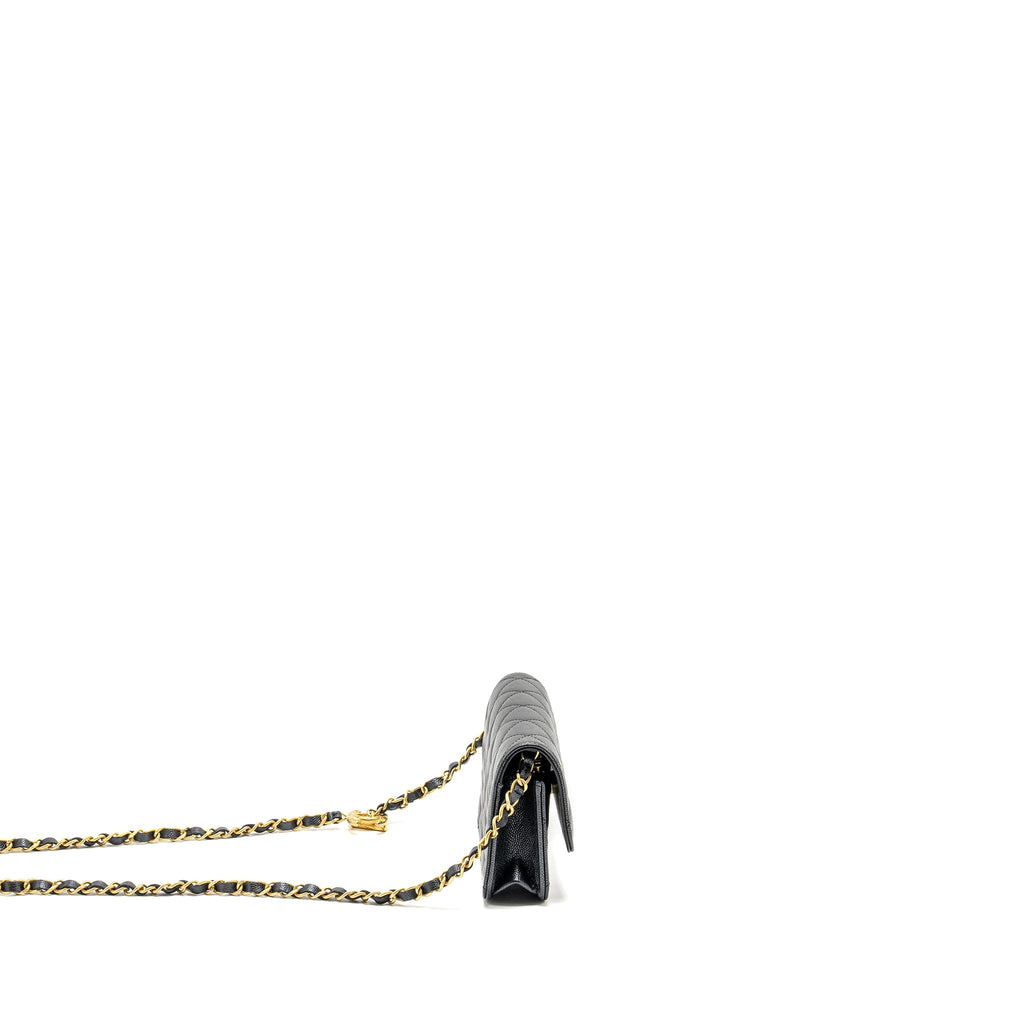 CHANEL 23B MINI FLAP WALLET WITH ADJUSTABLE CHAIN CAVIAR IRIDESCENT BLACK GHW (MICROCHIP)