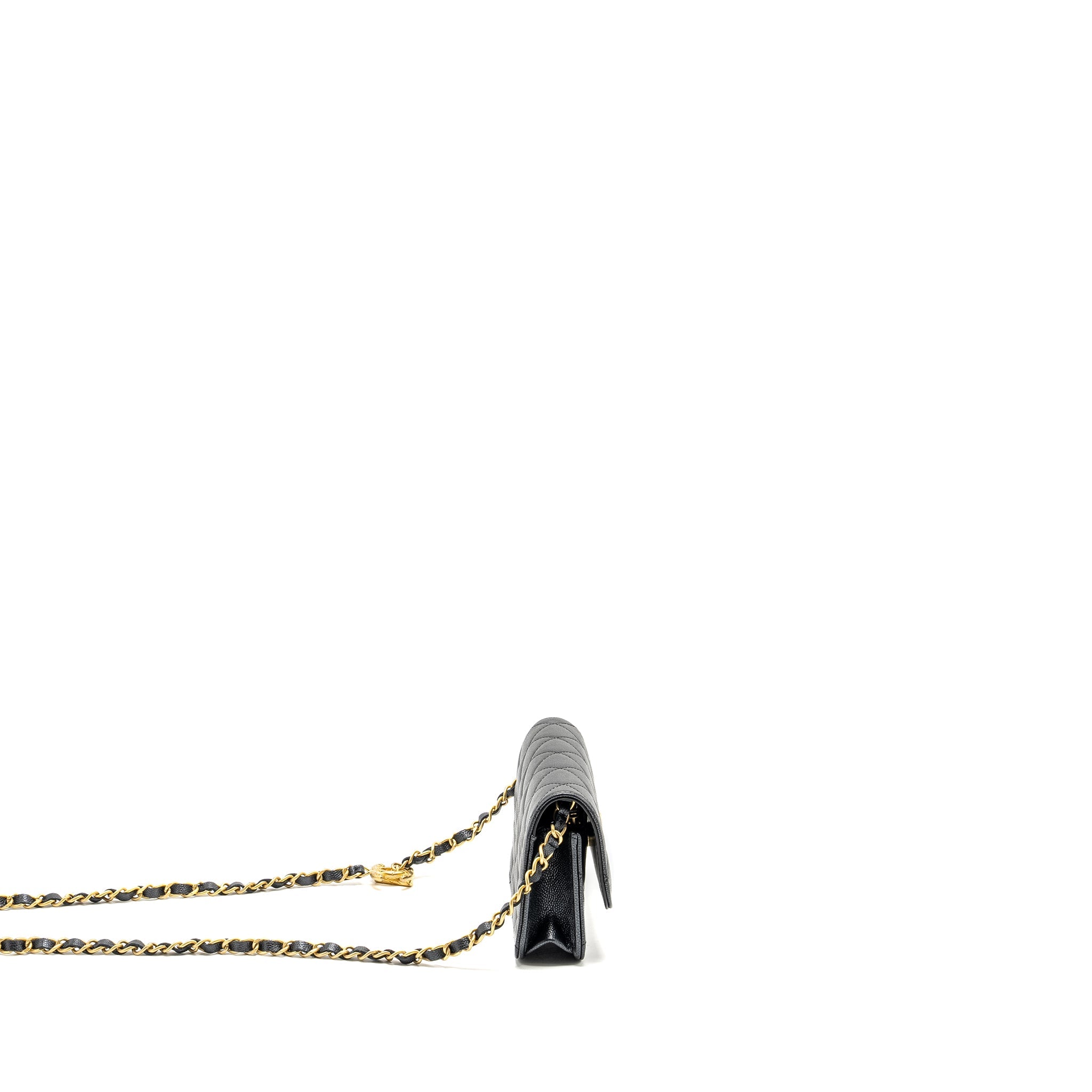 CHANEL 23B MINI FLAP WALLET WITH ADJUSTABLE CHAIN CAVIAR IRIDESCENT BLACK GHW (MICROCHIP)