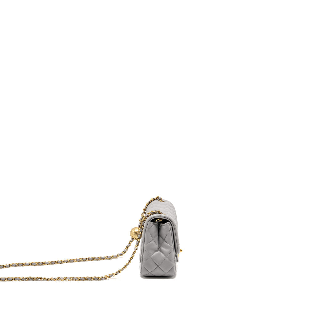 CHANEL PEARL CRUSH MINI SQUARE FLAP BAG LAMBSKIN LIGHT GREY GHW (MICROCHIP)