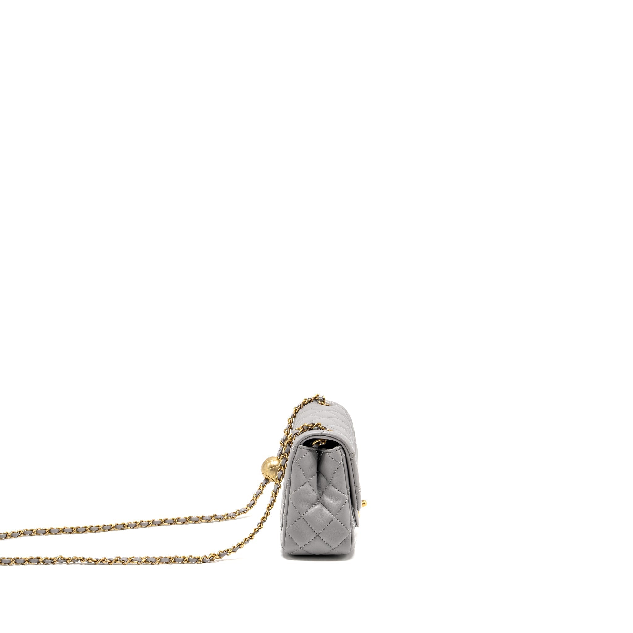 CHANEL PEARL CRUSH MINI SQUARE FLAP BAG LAMBSKIN LIGHT GREY GHW (MICROCHIP)