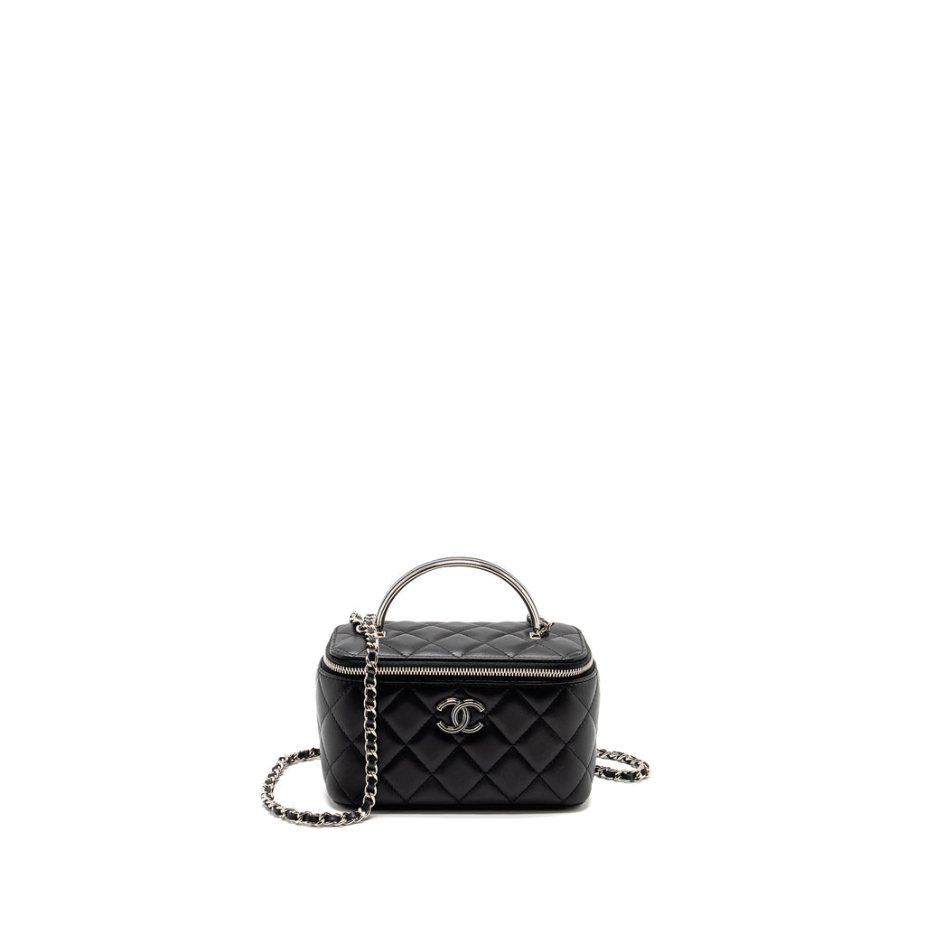 CHANEL TOP HANDLE LONG VANITY CASE LAMBSKIN BLACK SHW (MICROCHIP)