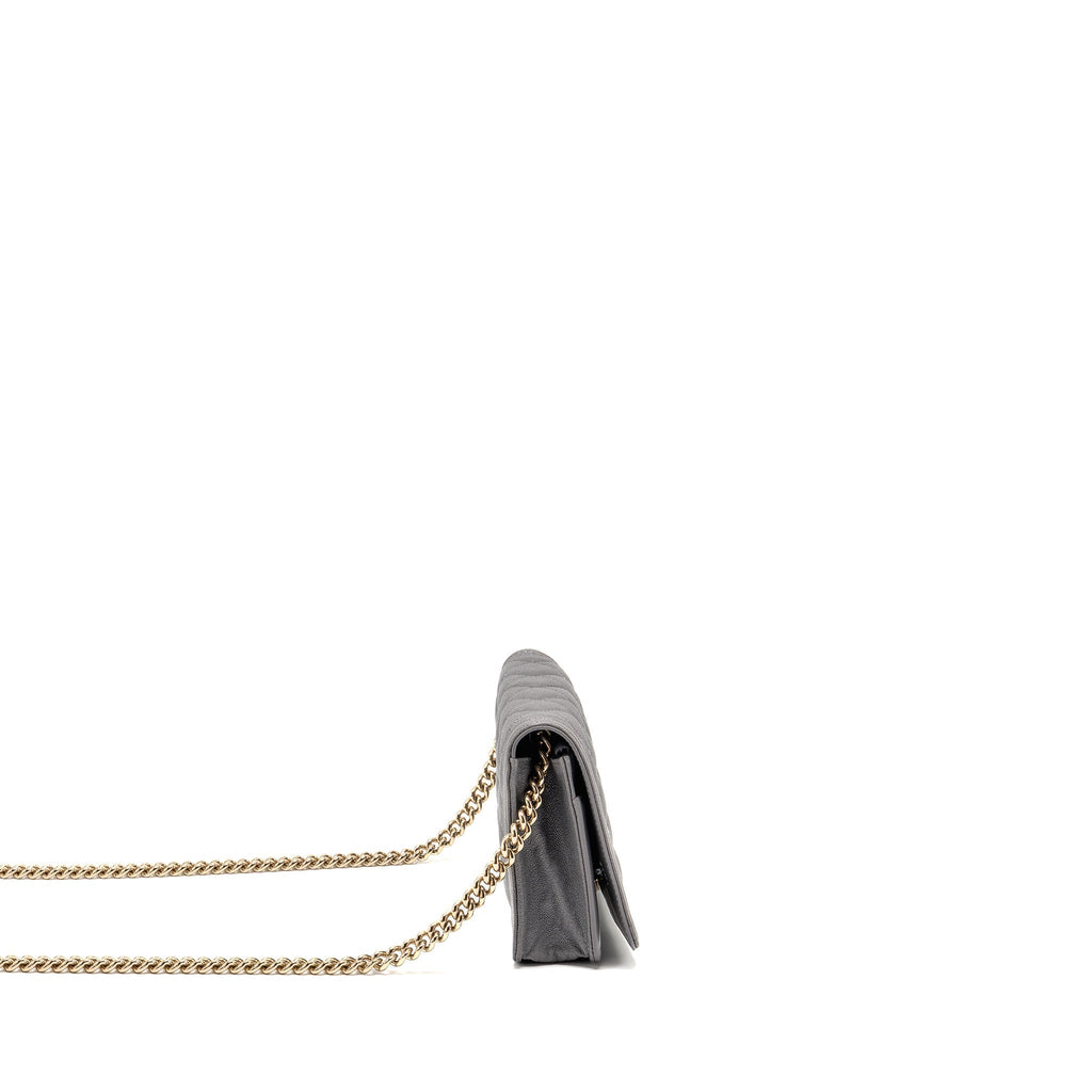 CHANEL BOY WALLET ON CHAIN CAVIAR GREY LGHW