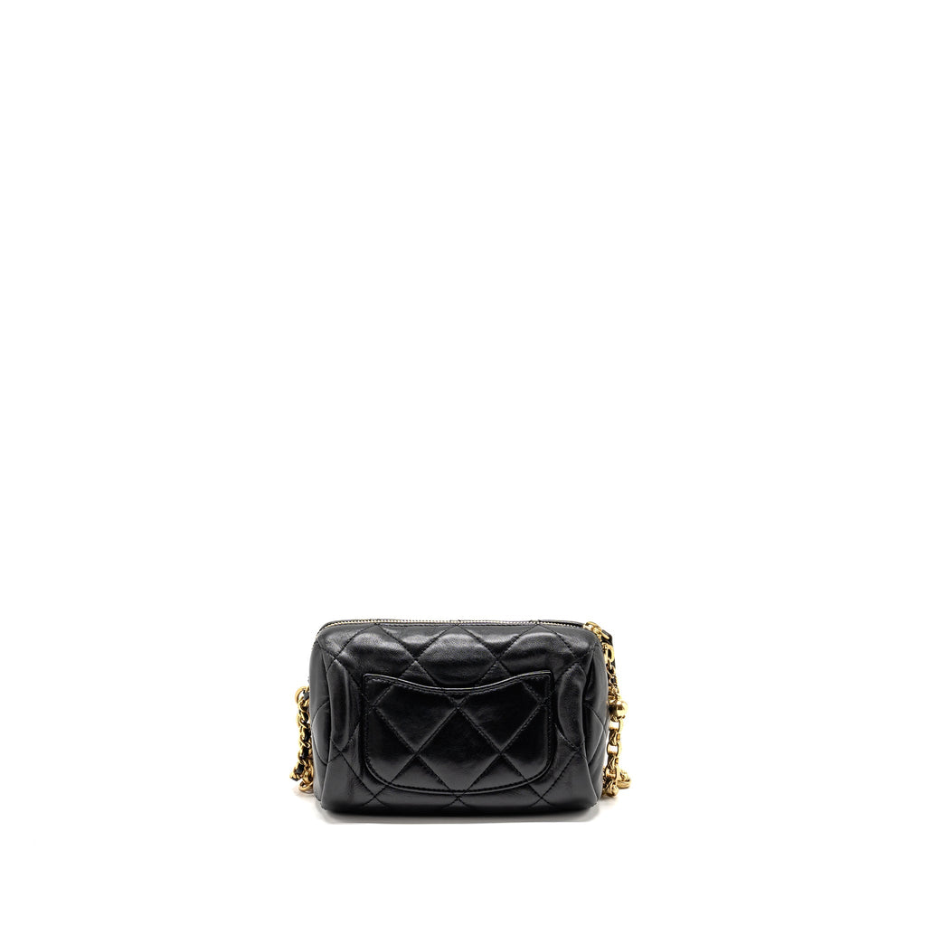 CHANEL 22A DETAIL CHAIN BOWLING BAG LAMBSKIN BLACK GHW (MICROCHIP)