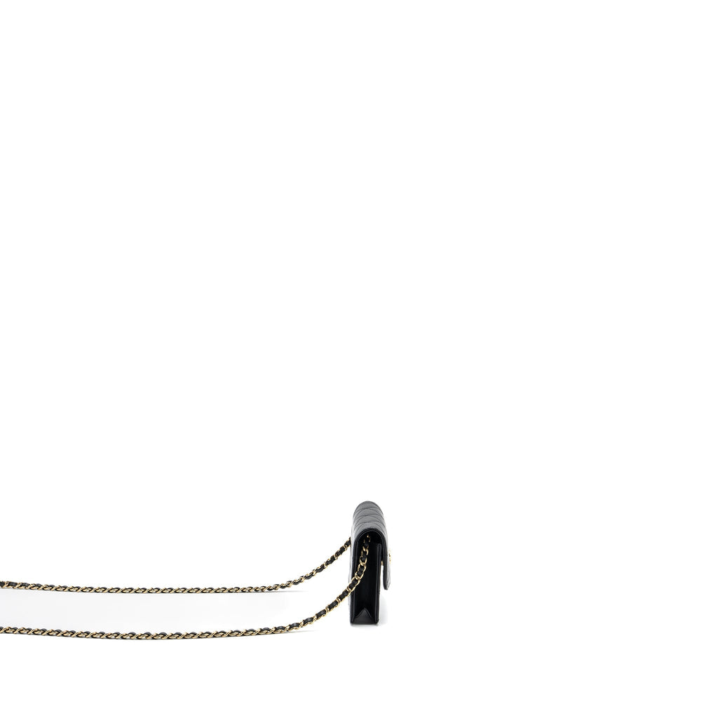 CHANEL MINI FLAP CARD HOLDER WITH RIBBON CHAIN LAMBSKIN BLACK LGHW