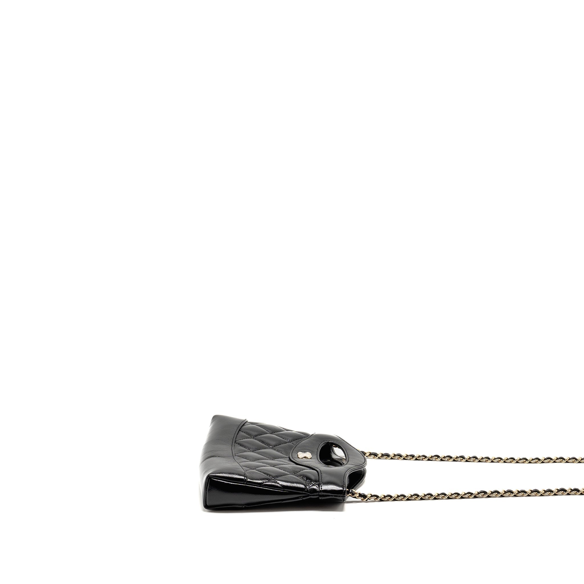 CHANEL MINI 31 CLUTCH WITH CHAIN SHINY CALFSKIN BLACK LGHW (MICROCHIP)