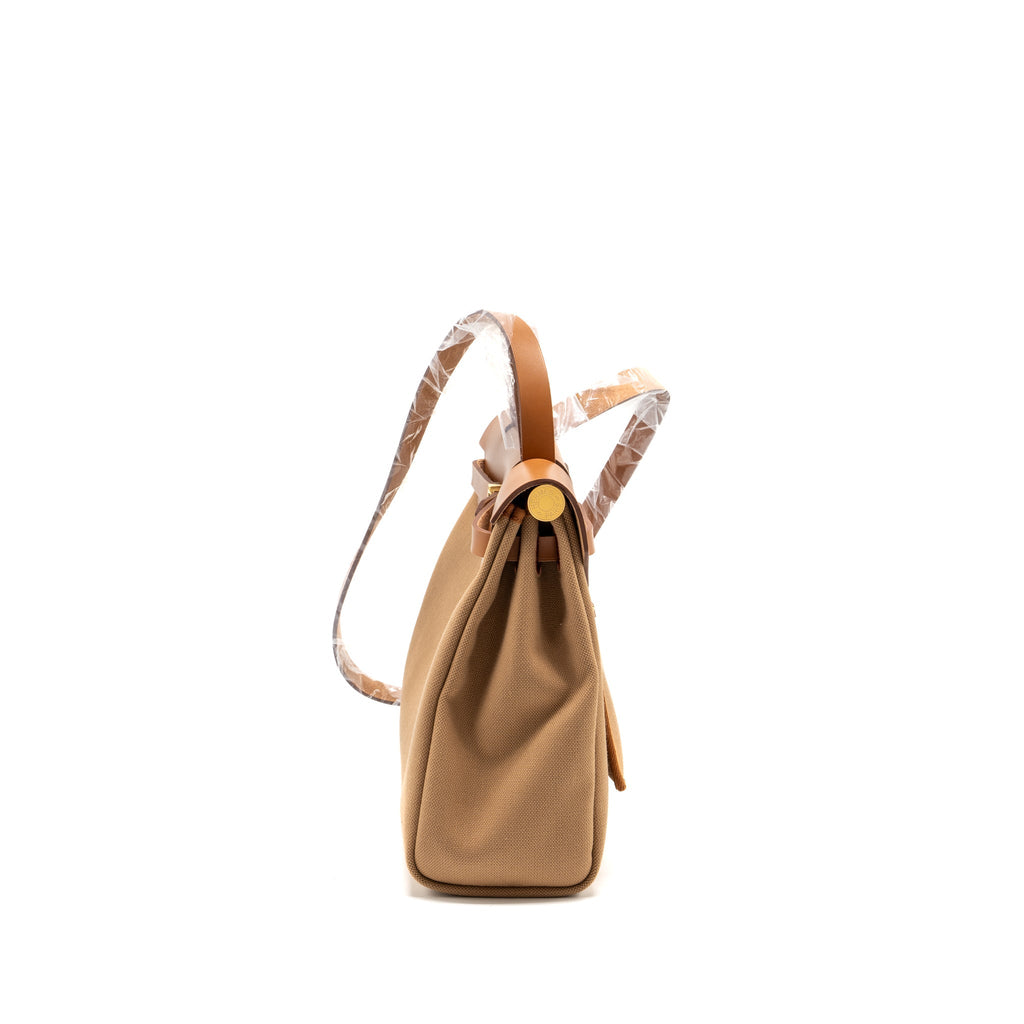 HERMES HERBAG 31 ZIP BAG CANVAS/VACHE HUNTER CHAI / FAUVE GHW