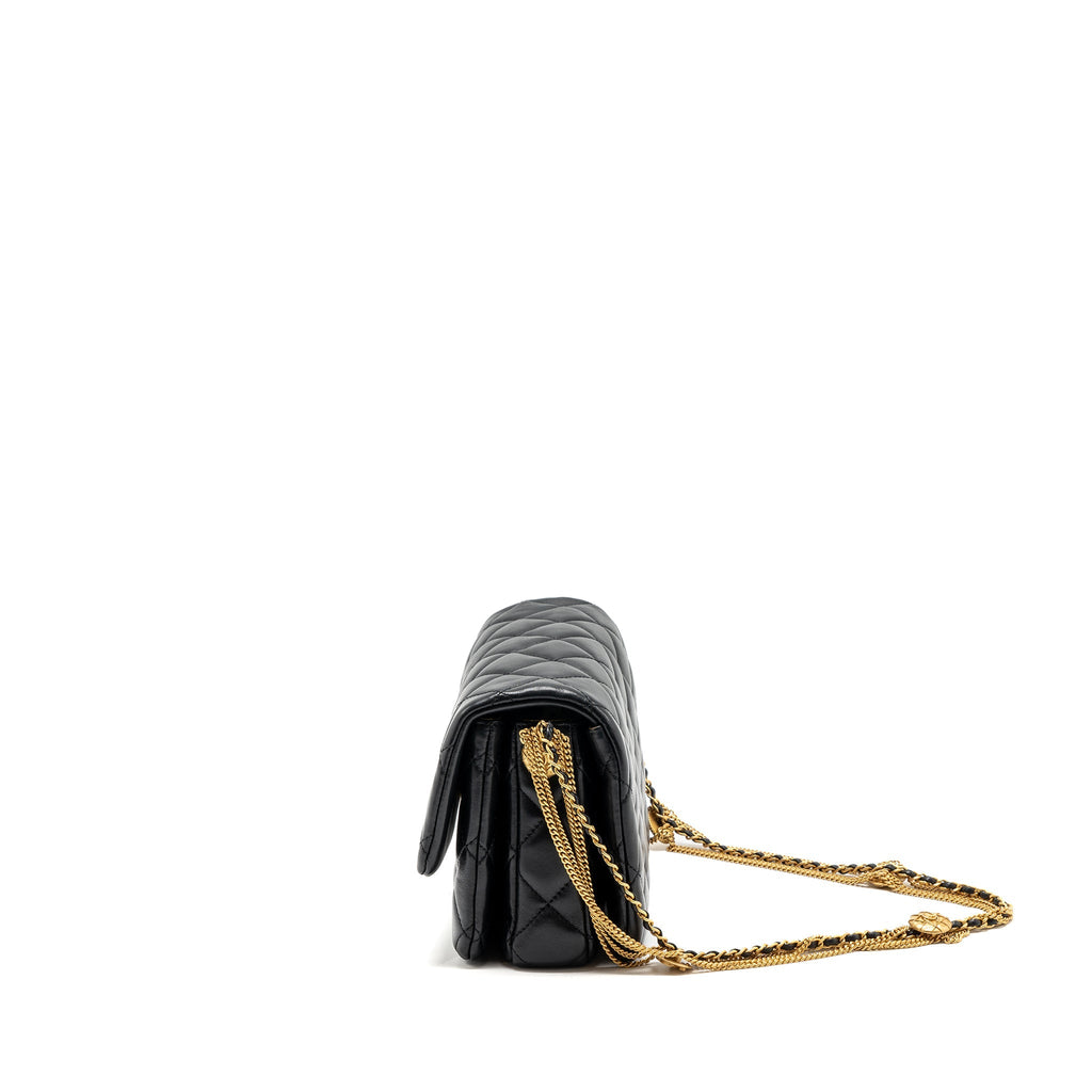 CHANEL 22A MINI SQUARE FLAP BAG LAMBSKIN BLACK GHW (MICROCHIP)