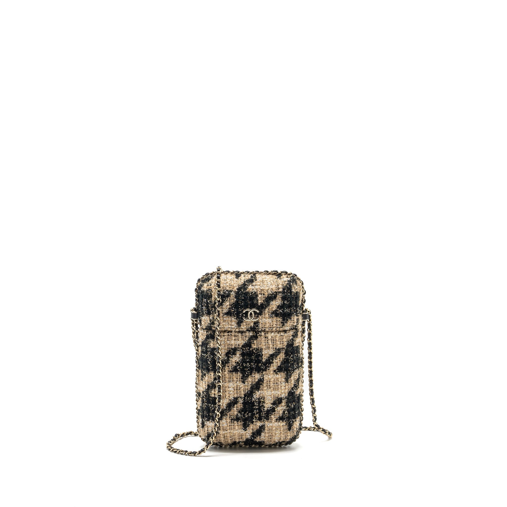 CHANEL VERTICAL PHONE CASE TWEED BEIGE / BLACK LGHW